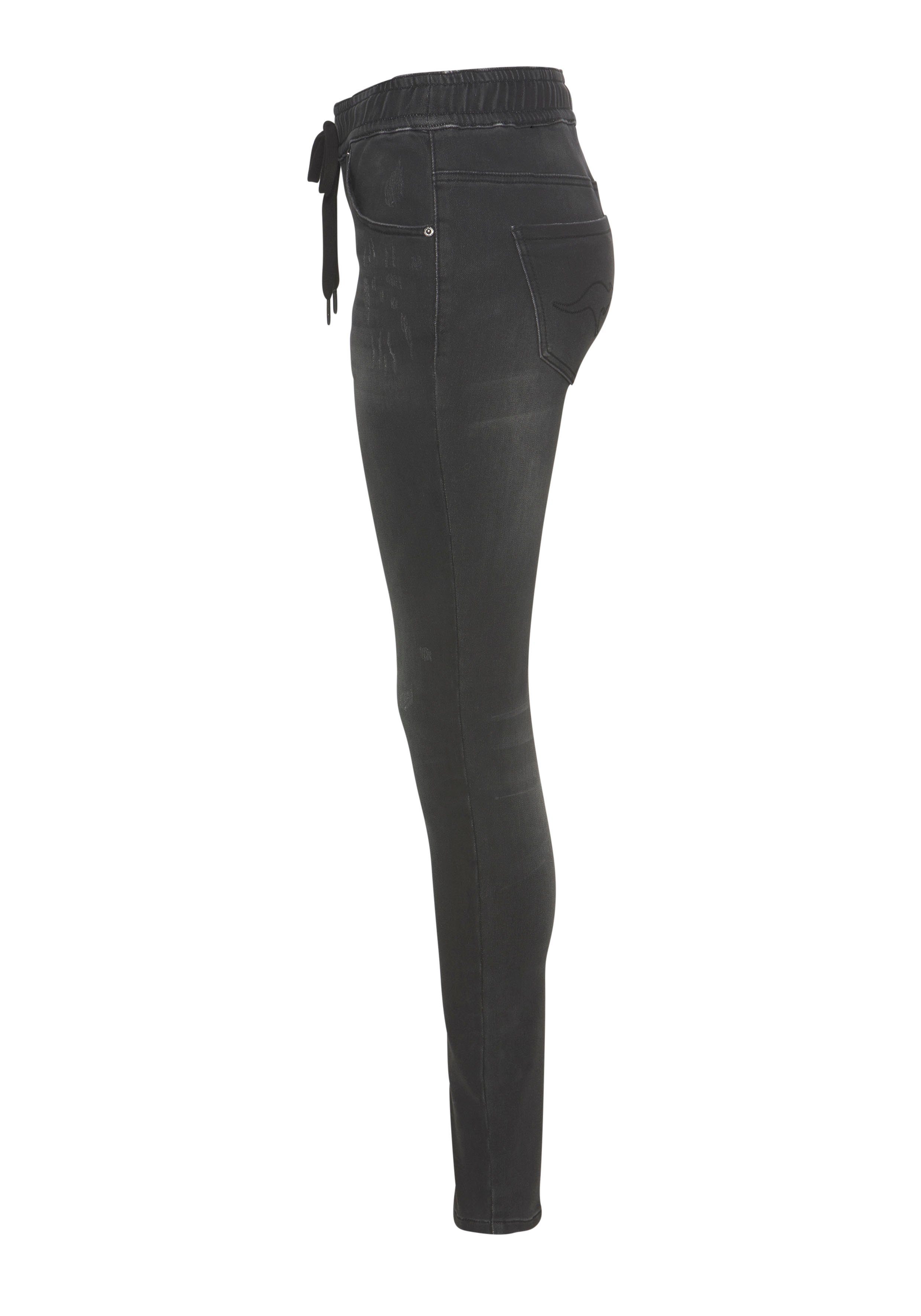 Bündchen black-used mit in Pants KangaROOS elastischem Denim-Optik Jogg