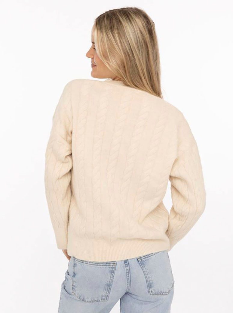 Zwillingsherz Strickpullover "Zopfstrick" Rundhalsausschnitt, Zopfstrick, Langarm