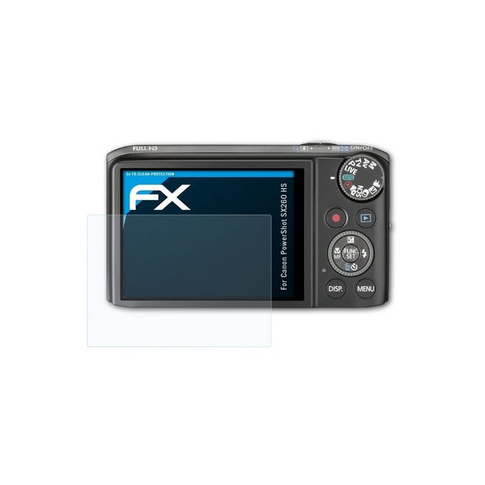 atFoliX Schutzfolie Displayschutz für Canon PowerShot SX260 HS (3 Folien) Ultraklar und hartbeschichtet