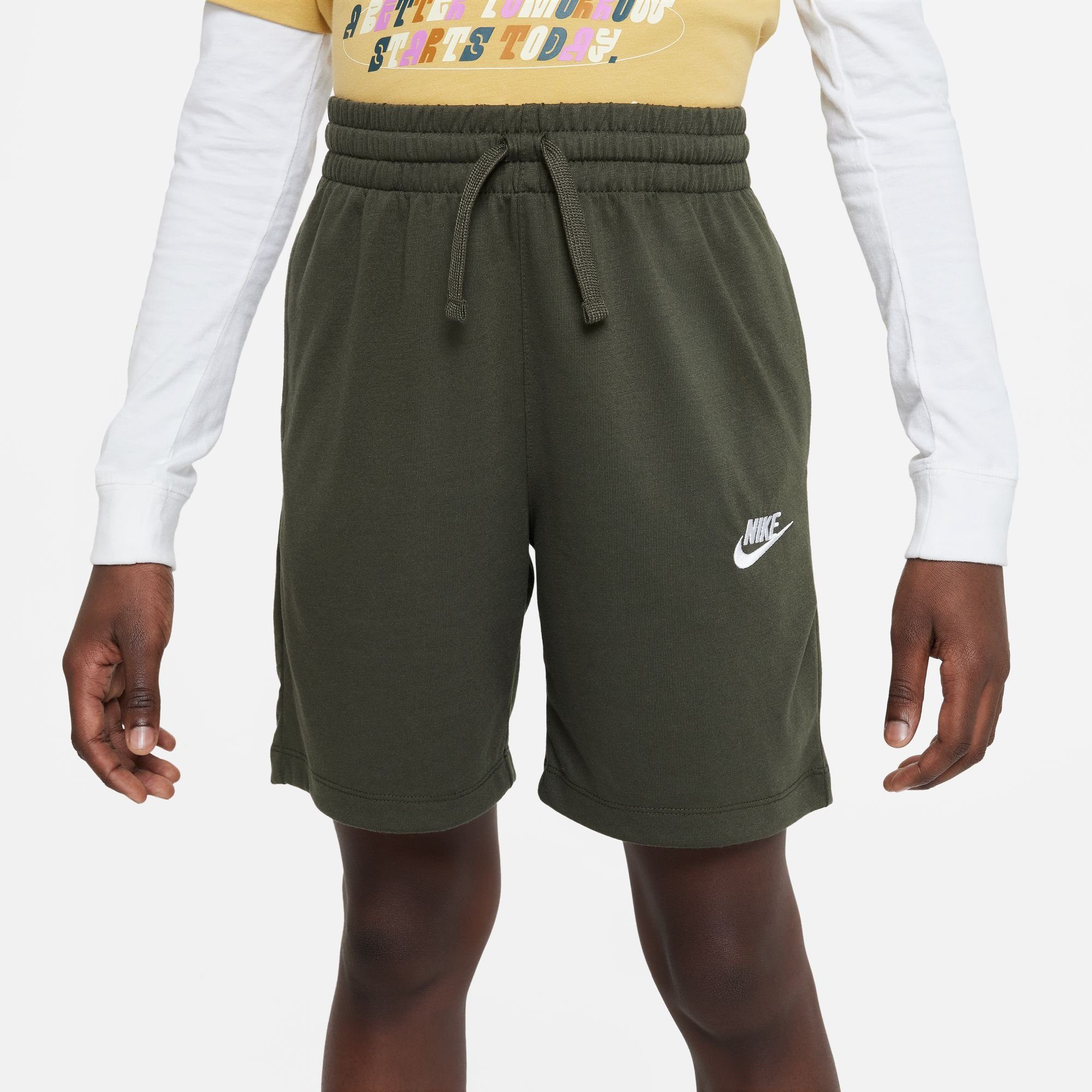 KIDS' KHAKI/WHITE CARGO Shorts (BOYS) Nike SHORTS Sportswear BIG JERSEY