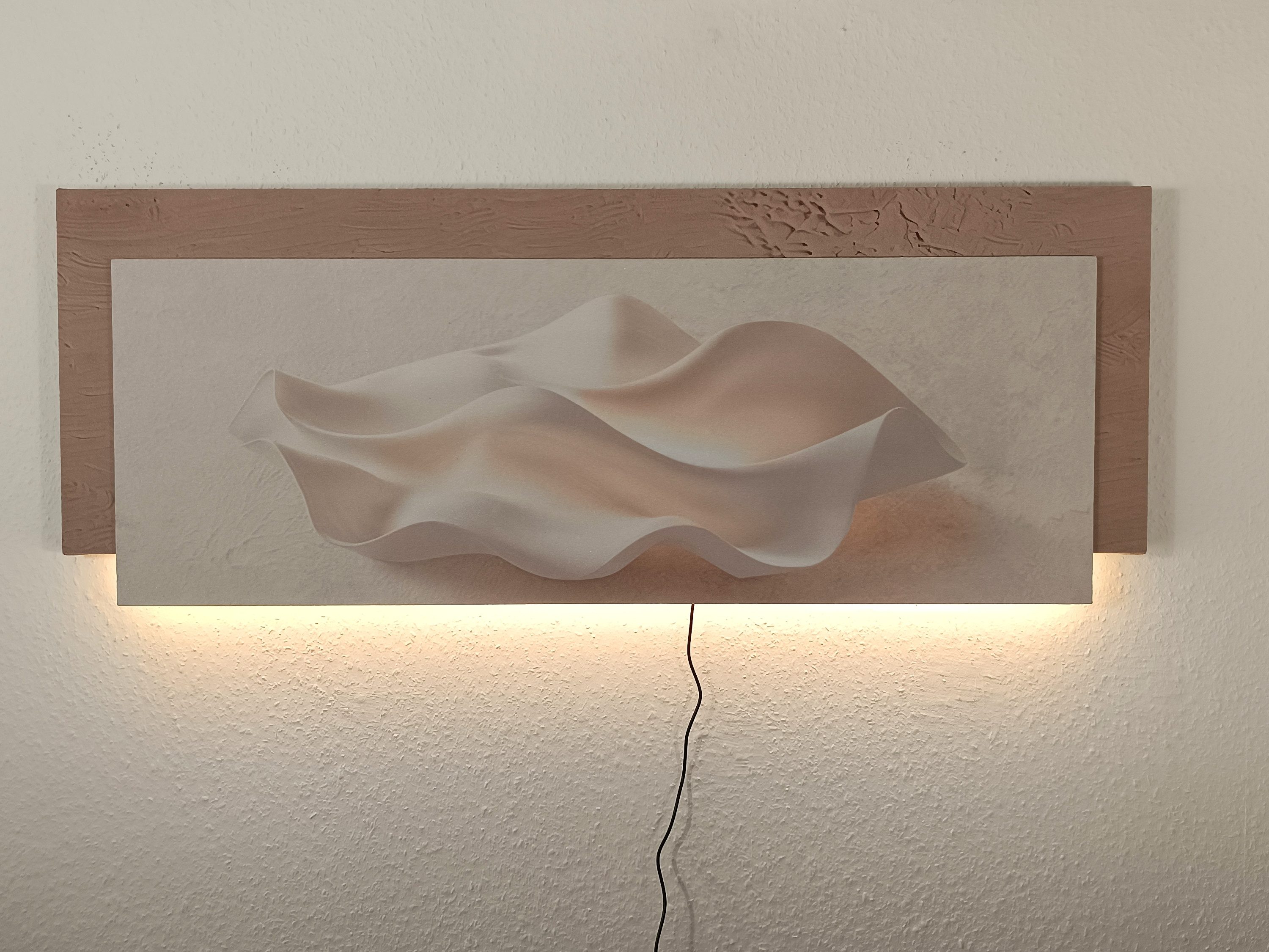 Arnusa LED-Bild Wanddekoration mit Licht 115x44 cm Beige strukturiert Bild Dekoration, Muschel, großes Wandbild mit warmweißer Beleuchtung