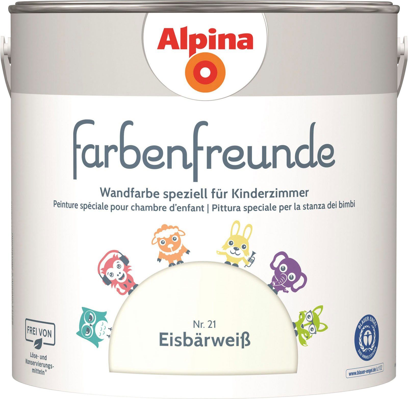 Alpina Wandfarbe farbenfreunde, für Kinderzimmer, matt, 2,5 Liter Eisbärweiß