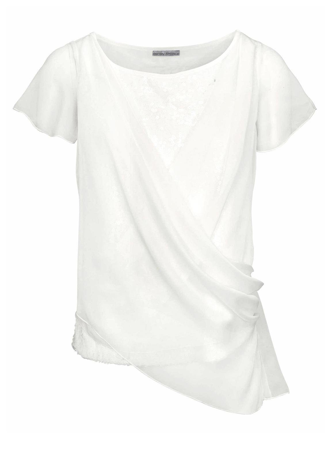 Ashley heine Designer-Shirt by mit Rundhalsshirt Brooke Ashley Damen Brooke Pailletten, weiß
