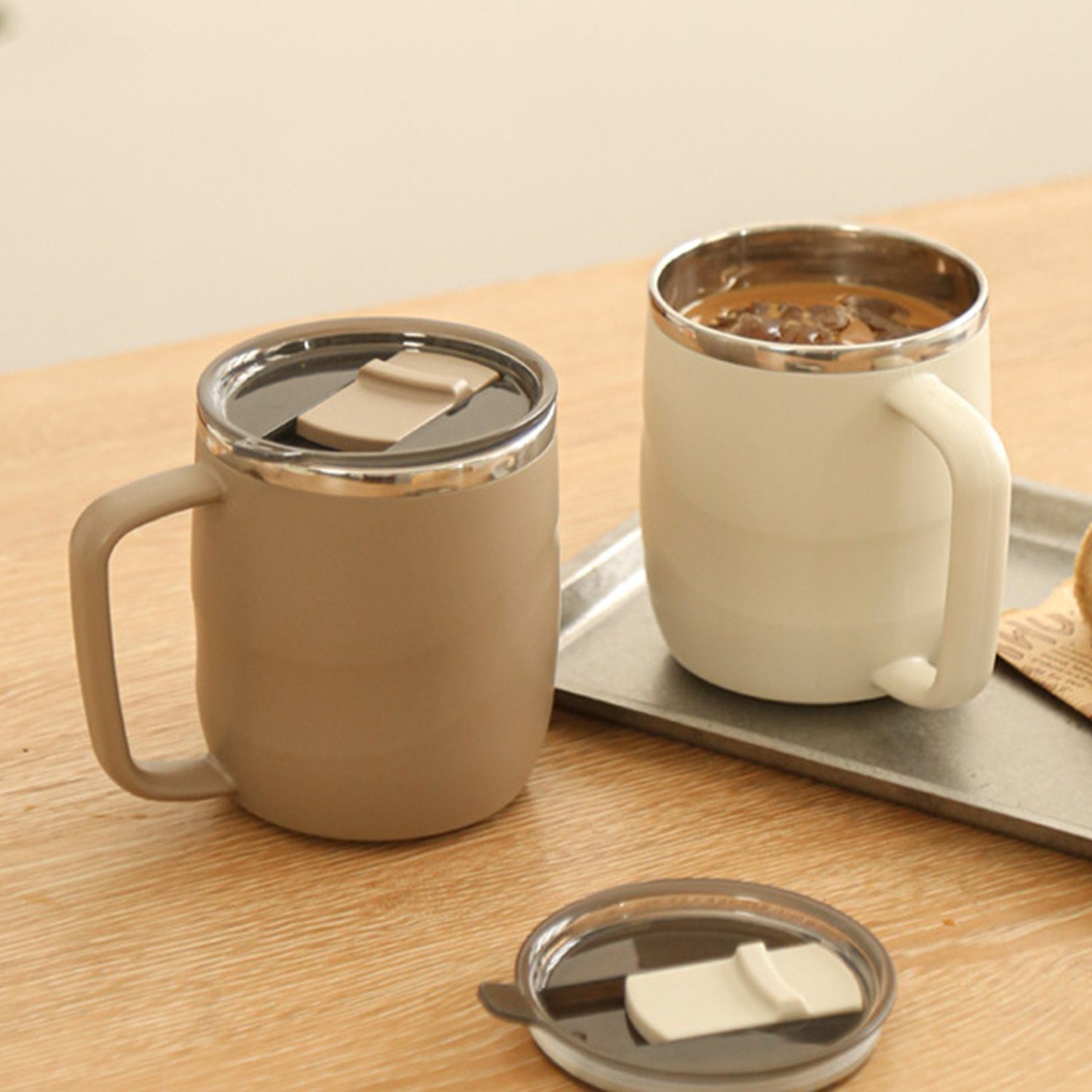 Getränke,coffee mit (400ml), für kalte und heiße Thermobecher Haiaveng Deckel Griff und Thermobecher braun