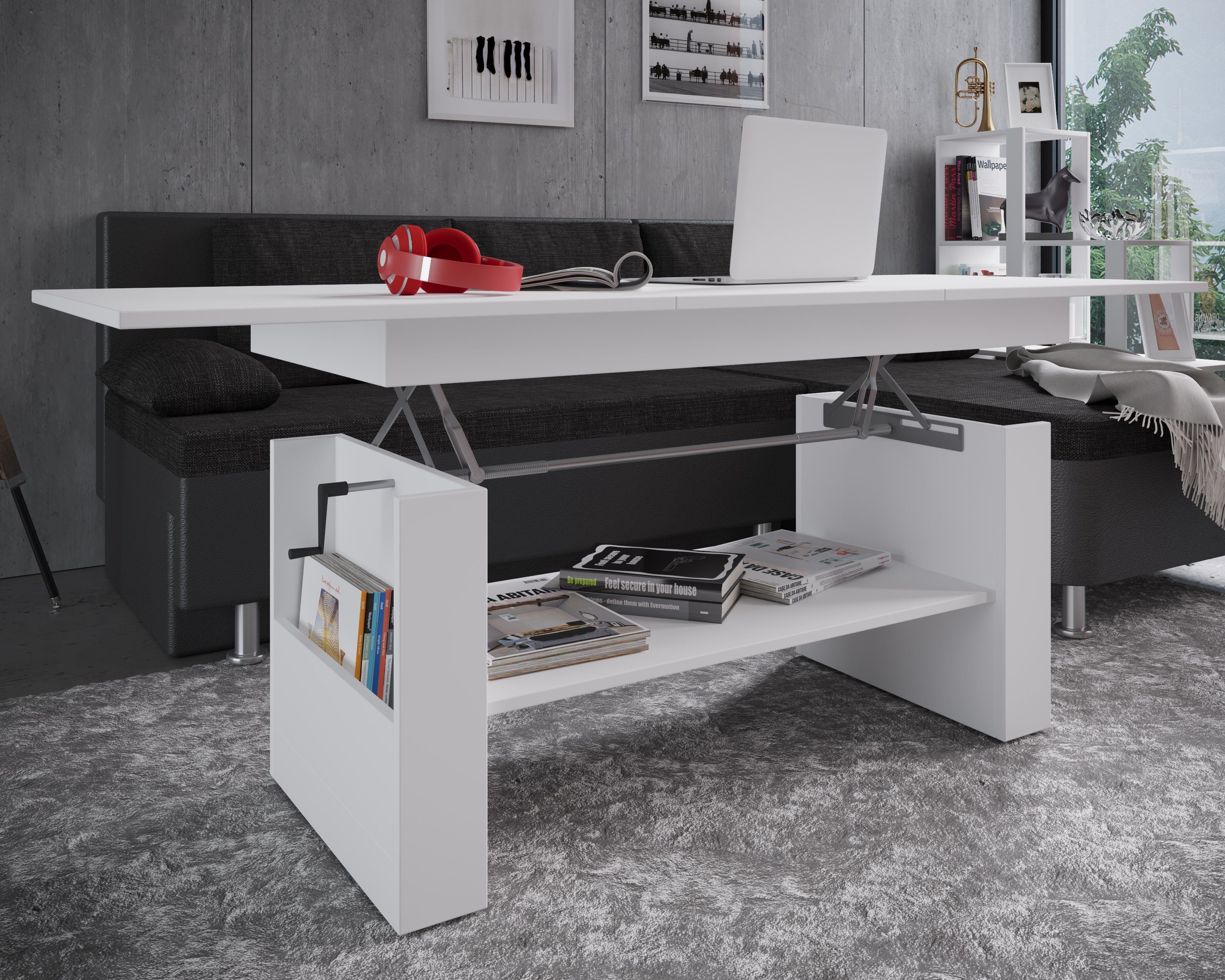 VCM Couchtisch Kobila B. 115 x T. 58 x H. 52 cm, Zentrale Ablagefläche mit zusätzlichem Stauraum, 3 Fächer, ausziehbar – Bild 5 von 5