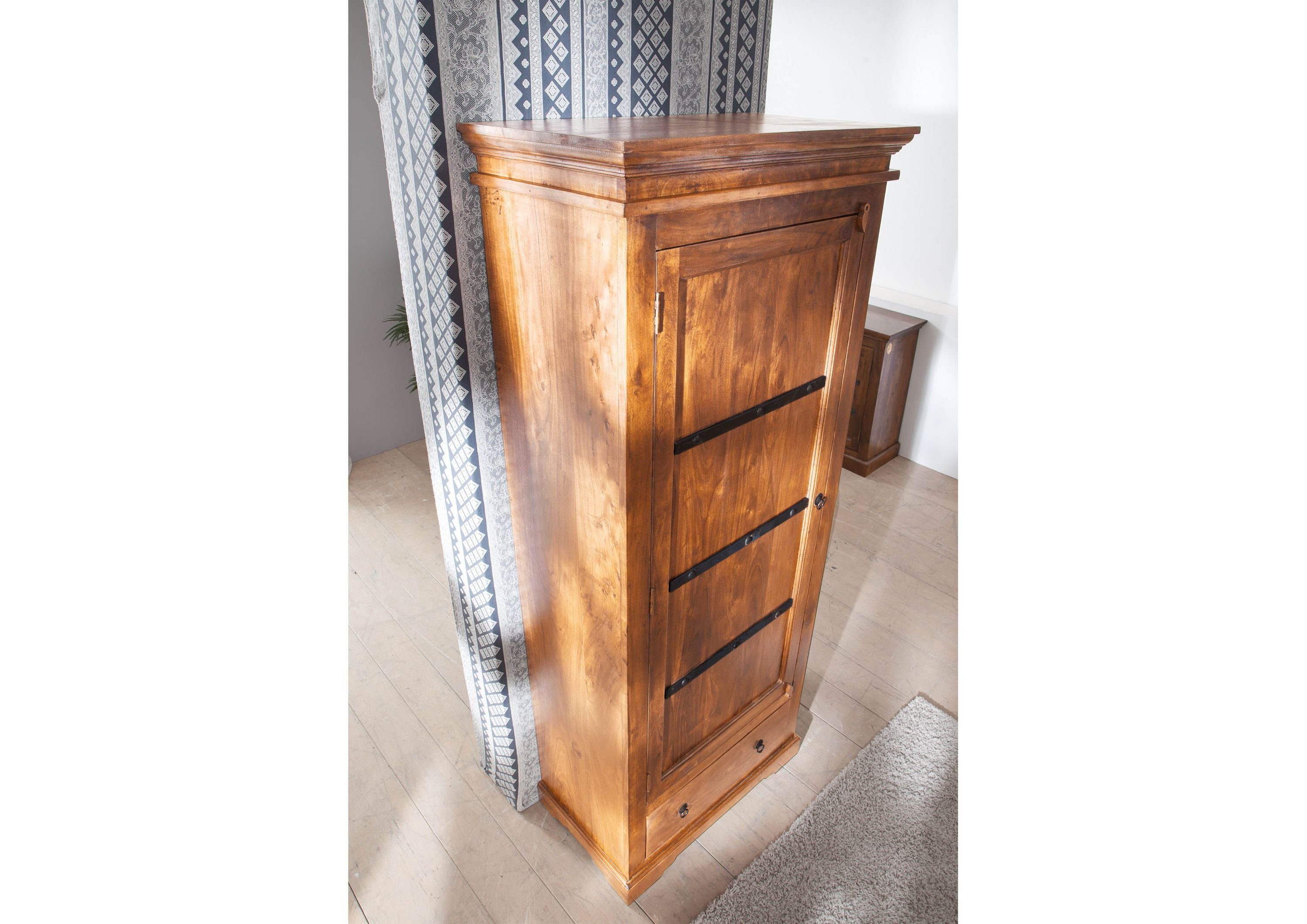 Massivmoebel24 Dreh-/Schwebetürenschrank Schrank Akazie 80x40x193 hellbraun #0900 OXFORD honig lackiert