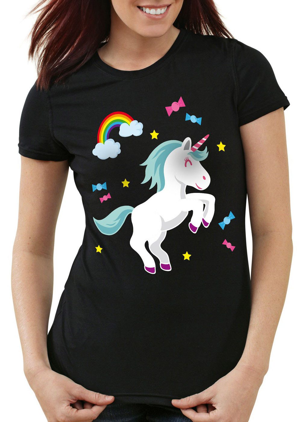 style3 T-Shirt Unicorn Candy Einhorn Regenbogen sterne pferd fun funshirt süß