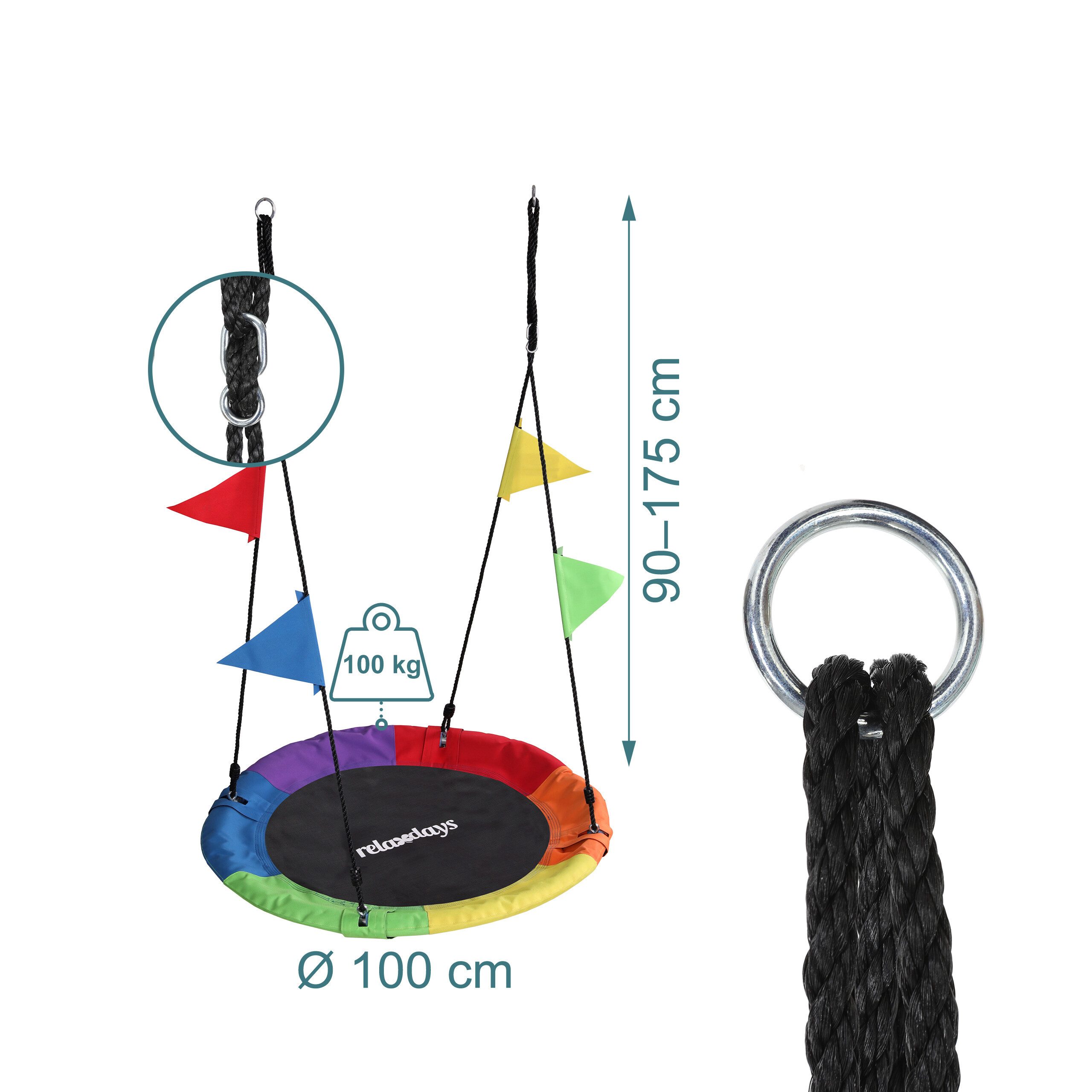 relaxdays Nestschaukel-Sitz Nestschaukel Kinder mit Wimpel, 120 cm – Bild 4 von 5