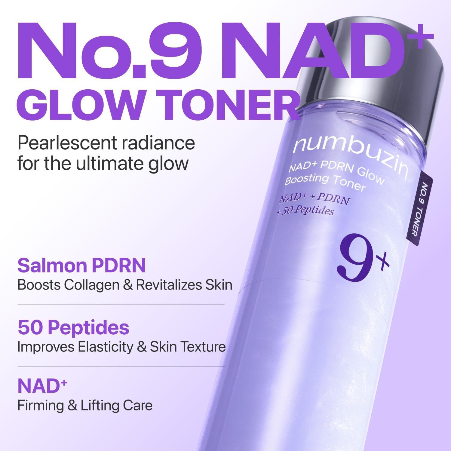 numbuzin Toner No.9 PDRN Glow Boosting Toner 150ml – essenceartiger NAD+ Toner mit 50 Peptiden & Ceramiden – Glow, Feuchtigkeit, Hautelastizität –, für trockene, reife & fahle Haut – Korean Skincare