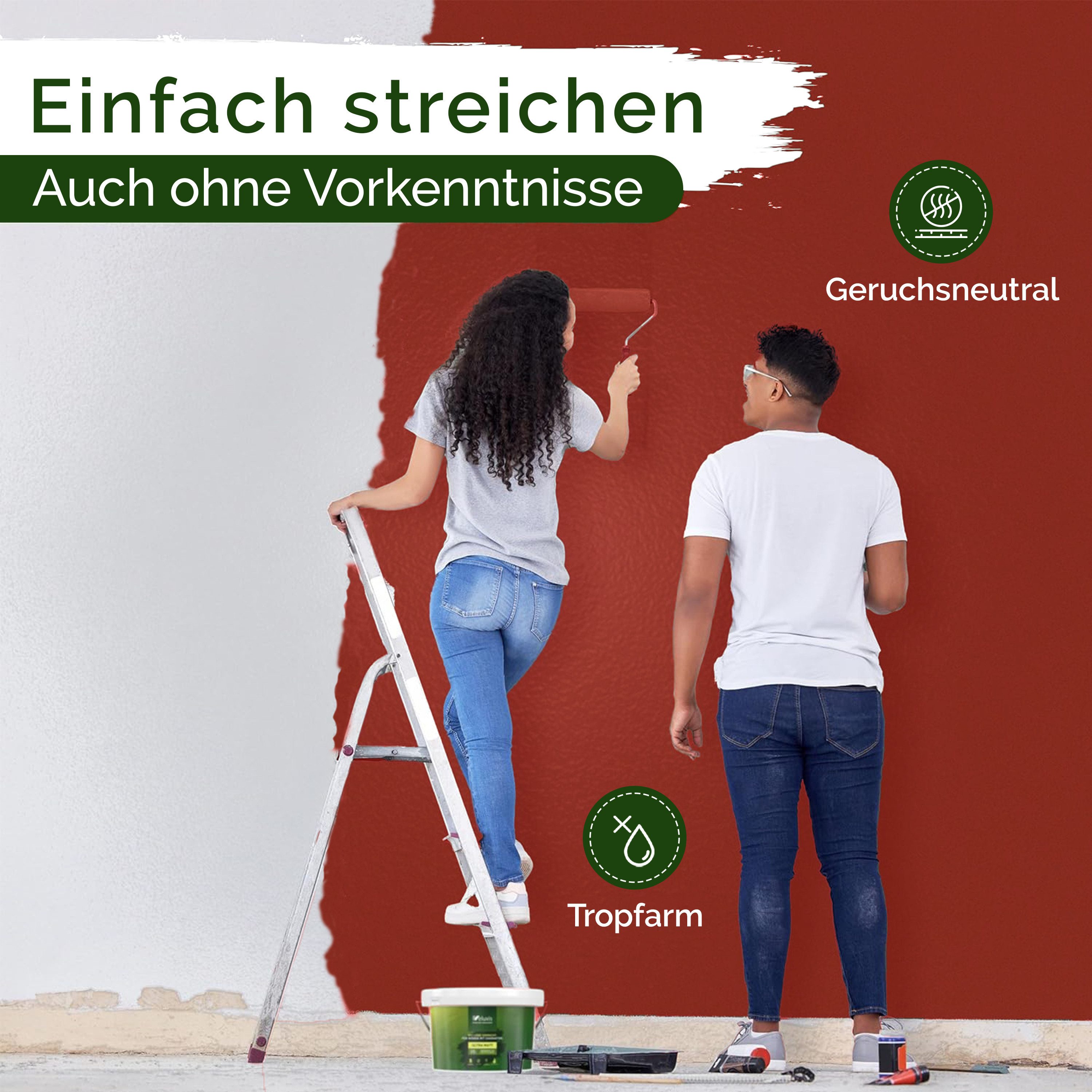 Veluxis Wandfarbe Veluxis® Wandfarbe Universal, Deckkraft-Klasse 1, Streifenfrei, tropfarm & VOC-frei