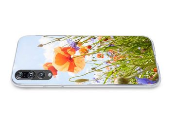 MuchoWow Handyhülle Blumen - Mohn - Frühling - Natur - Rot - Blau, Handyhülle Huawei P20 Pro, Handy Case, Silikon, Bumper Case