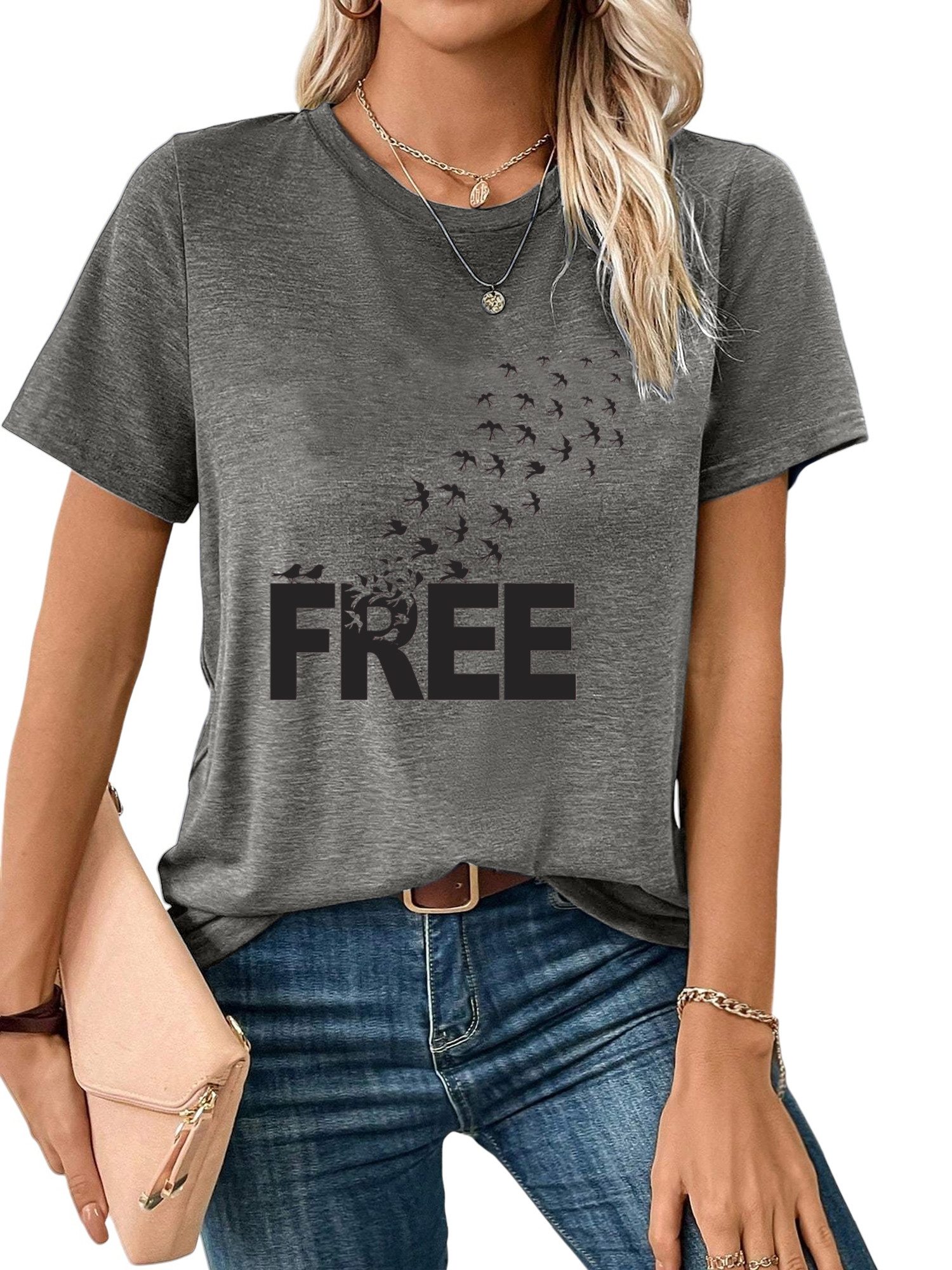 Kurzarmbluse Damen bequemes Sommer Kurzarmbluse Locker Sprücheshirts Print-Shirt