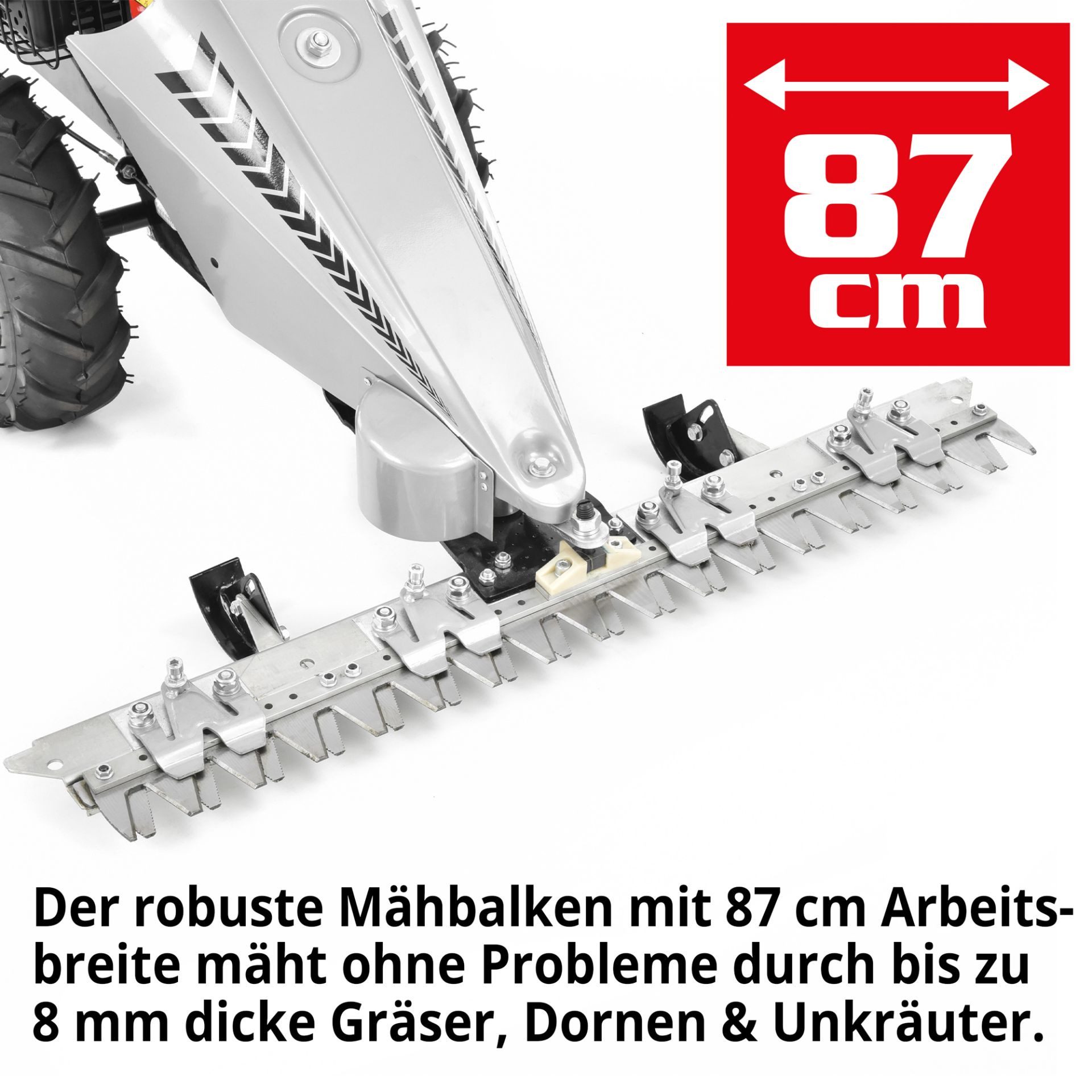 Hecht Balkenmäher mit Antrieb, 587, 3,6 kW / 4,9 PS, 87 cm Arbeitsbreite, 8 mm Schnittstärke, bis 3km/h, Schnitthöhenverstellung von 30–80 mm