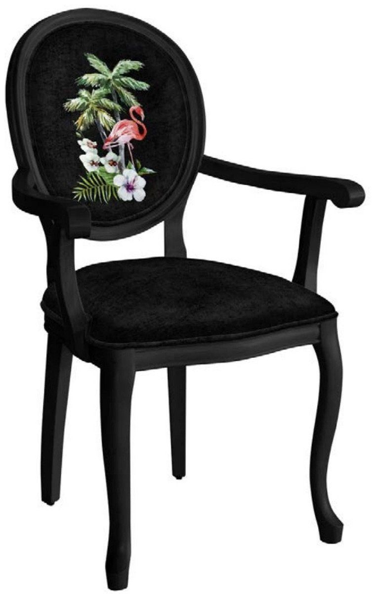 Casa Padrino Esszimmerstuhl Barock Esszimmerstuhl Schwarz / Mehrfarbig - Handgefertigter Antik Stil Stuhl mit Armlehnen - Esszimmer Möbel im Barockstil