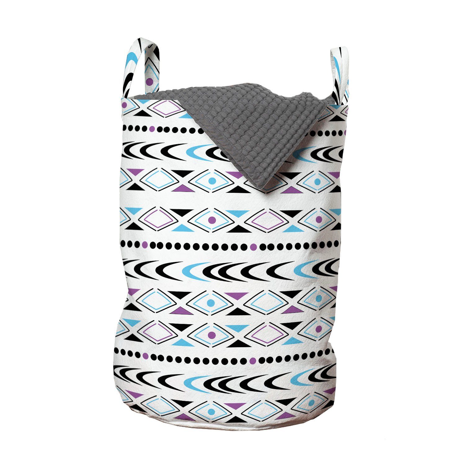 Abakuhaus Wäschesäckchen Wäschekorb mit Griffen Kordelzugverschluss für Waschsalons, Stammes Triangles Dots Halbkreise