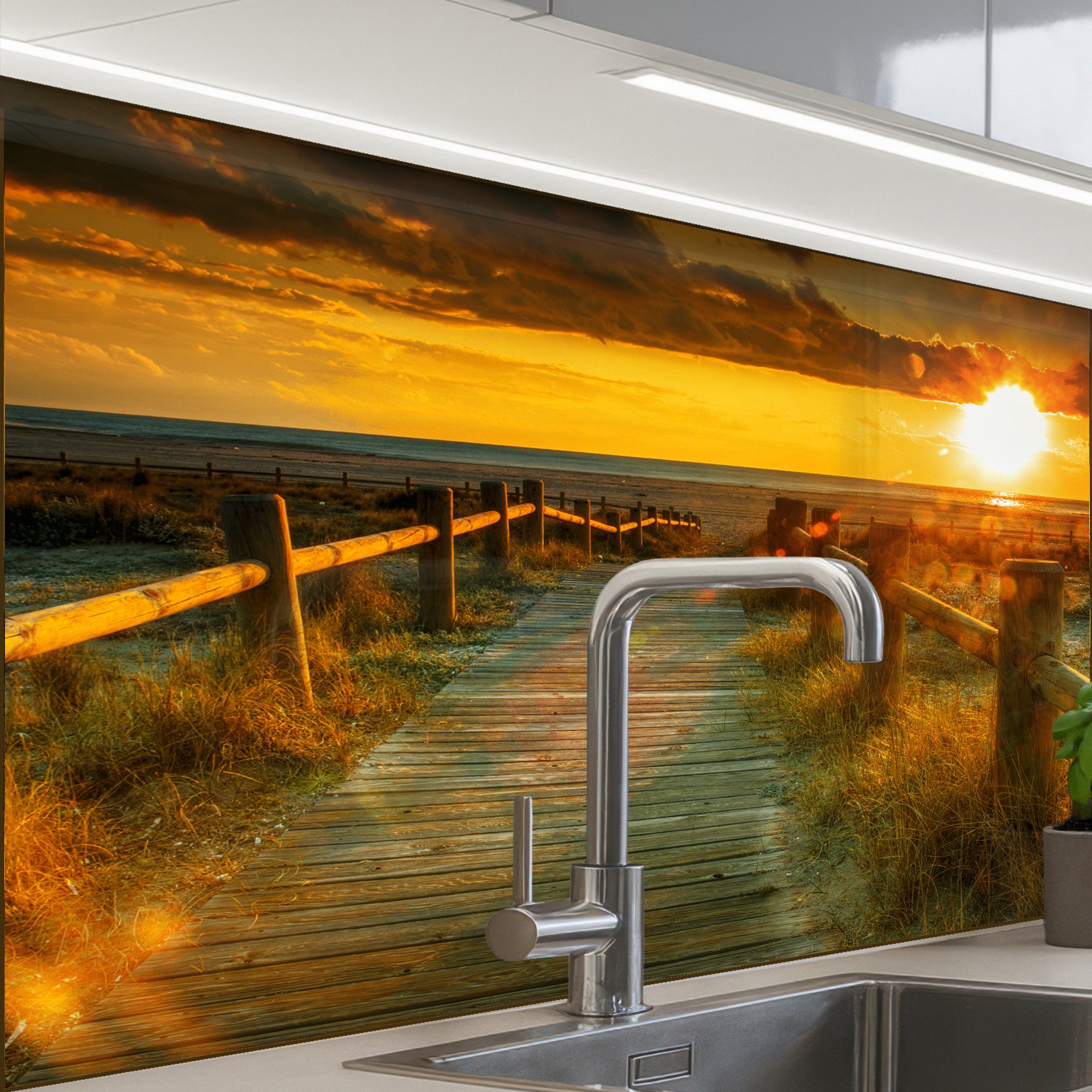 KitchenYeah Küchenrückwand selbstklebend Sonne - Strand - Düne - Horizont - günstig online kaufen