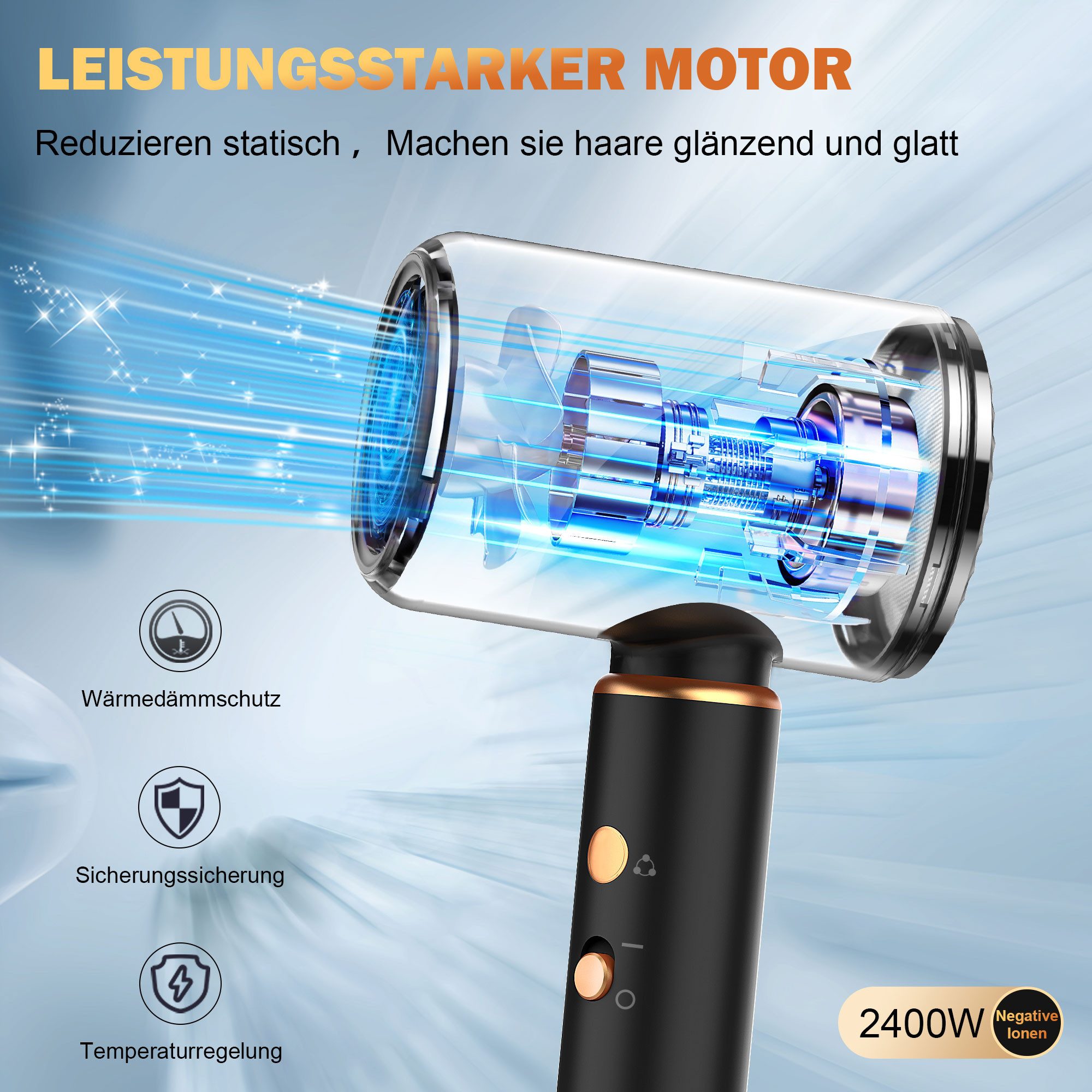 Forrlite Haartrockner Föhn,Haartrockner Ionen mit Diffusor-Konzentrator-Düse, 2400W, 2400 W, Turbo-Ultra-Leise-Motor, föhn 4-in-1, Mit Heiß- und Kaltzyklus, 4, Heiz&2 Geschwindigkeitsstufen, mit Schnelle Aufheizung