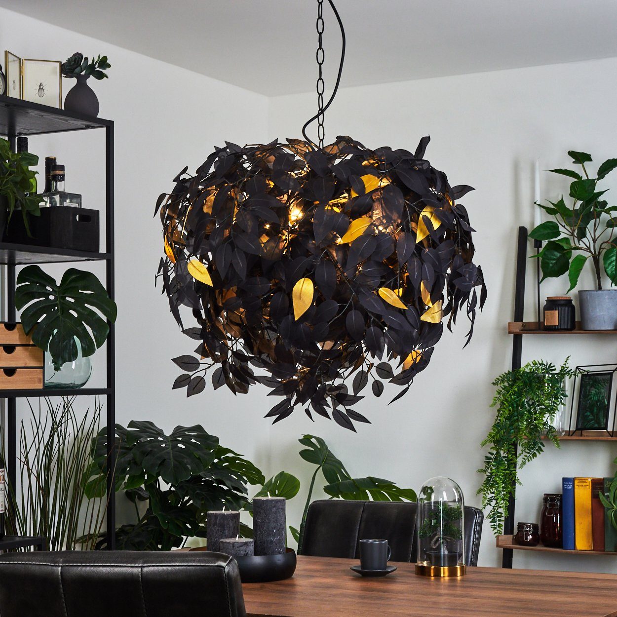 hofstein 80cm), Leuchtmittel, Blatt-Optik moderne E27 (max. in aus Schwarz/Goldfarben, max. Hängelampe mit 167cm, 4x Schirm Höhe Hängeleuchte Metall/Kunststoff ohne