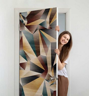 MyMaxxi Dekorationsfolie Türtapete Abstrakte Formen in Holz Farben Türbild Türaufkleber Folie