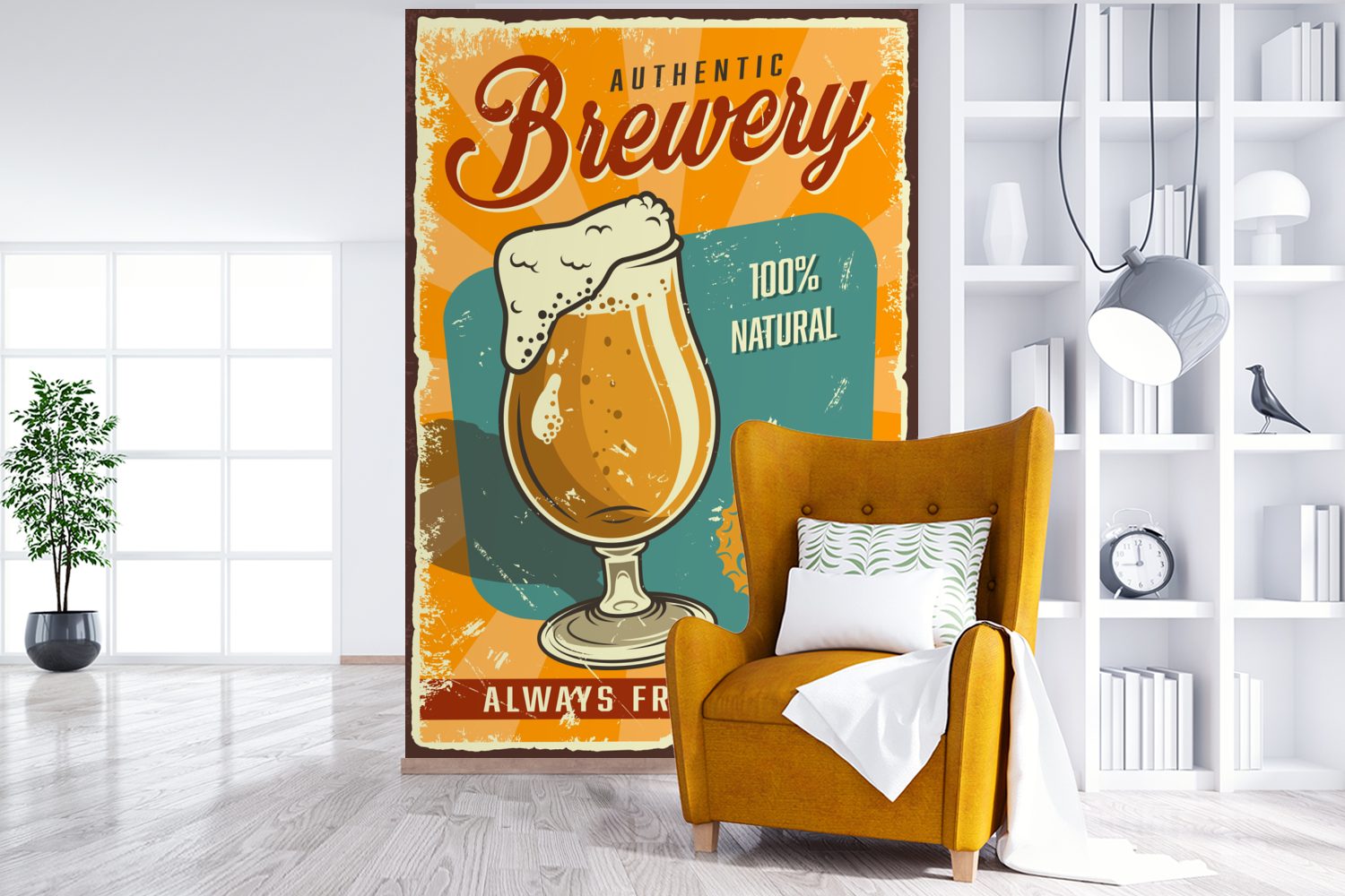 Bier' Authentische Brauerei, frisches (3 Vinyl Tapete Wandtapete Montagefertig 100% natürliches, für Wohnzimmer, immer -, bedruckt, MuchoWow Matt, Fototapete St),