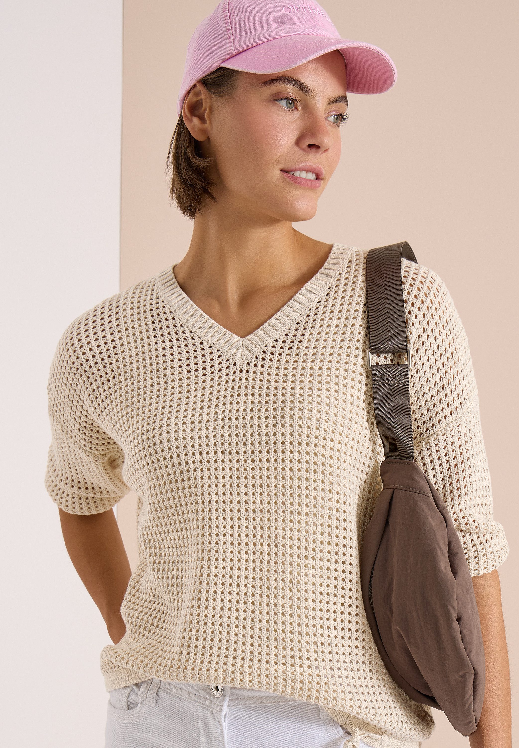 CECIL Kurzarmpullover mit V-Ausschnitt