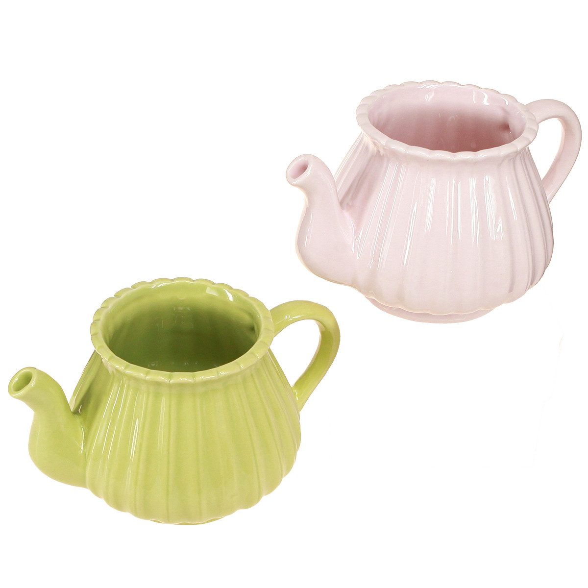 Florists Products Übertopf Keramik Deko Teekanne Übertopf Rosa Grün Vintage Stil 2 St