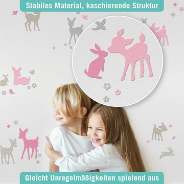 lovely label Wandsticker Häschen & Rehe rosa/grau/beige - Wandtattoo Kinderzimmer Baby Mädchen