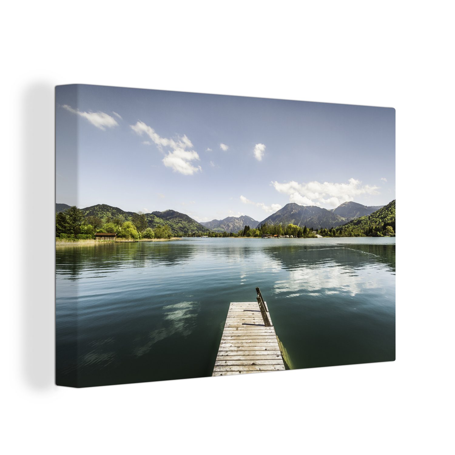 OneMillionCanvasses® Leinwandbild Ein cm (1 blauer Steg, Wanddeko, Aufhängefertig, See mit einem Wandbild 30x20 St), Leinwandbilder, klarer