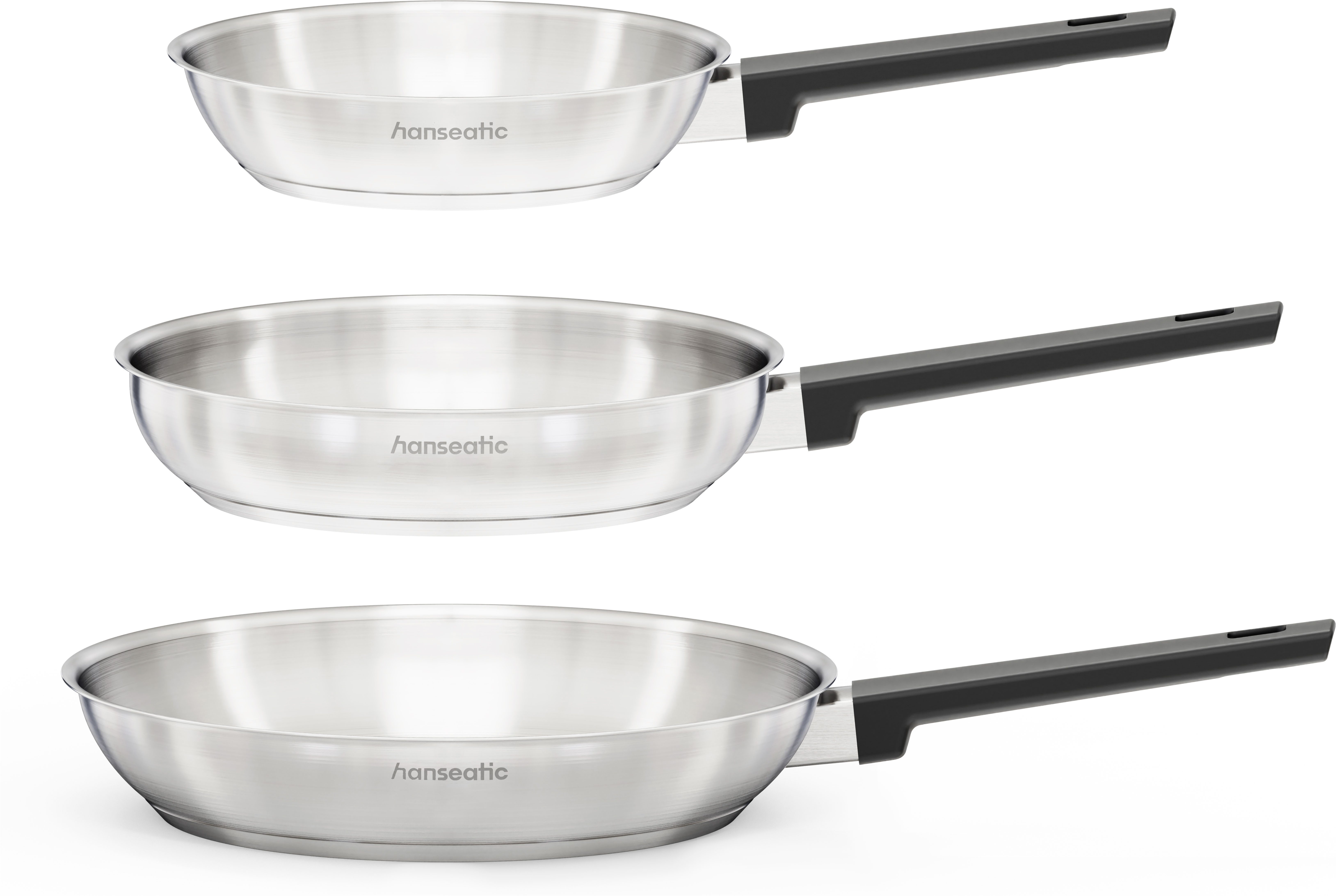 Hanseatic Pfannen-Set SMART, Edelstahl 18/10 (Set, 3-tlg., 1x Pfanne Ø 20 cm, 24 cm und 28 cm), ohne Beschichtung, energiesparend, für alle Herdarten, inkl. Induktion