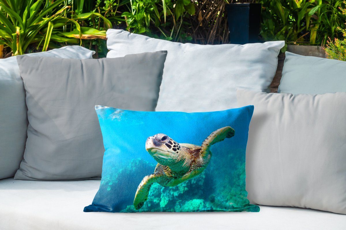 MuchoWow Polyester, auf Hawaii, Dekokissenbezug, Kissenhülle Dekokissen Meeresschildkrötenschwimmen Outdoor-Dekorationskissen,
