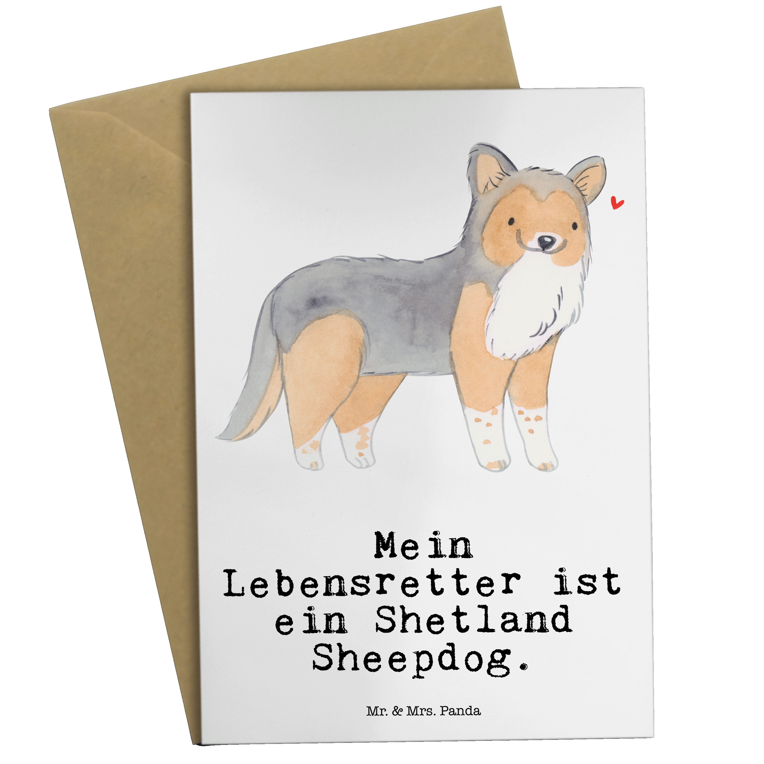 Mr. & Mrs. Panda Grußkarte Shetland Sheepdog Lebensretter - Weiß - Geschenk, Klappkarte, Hundera