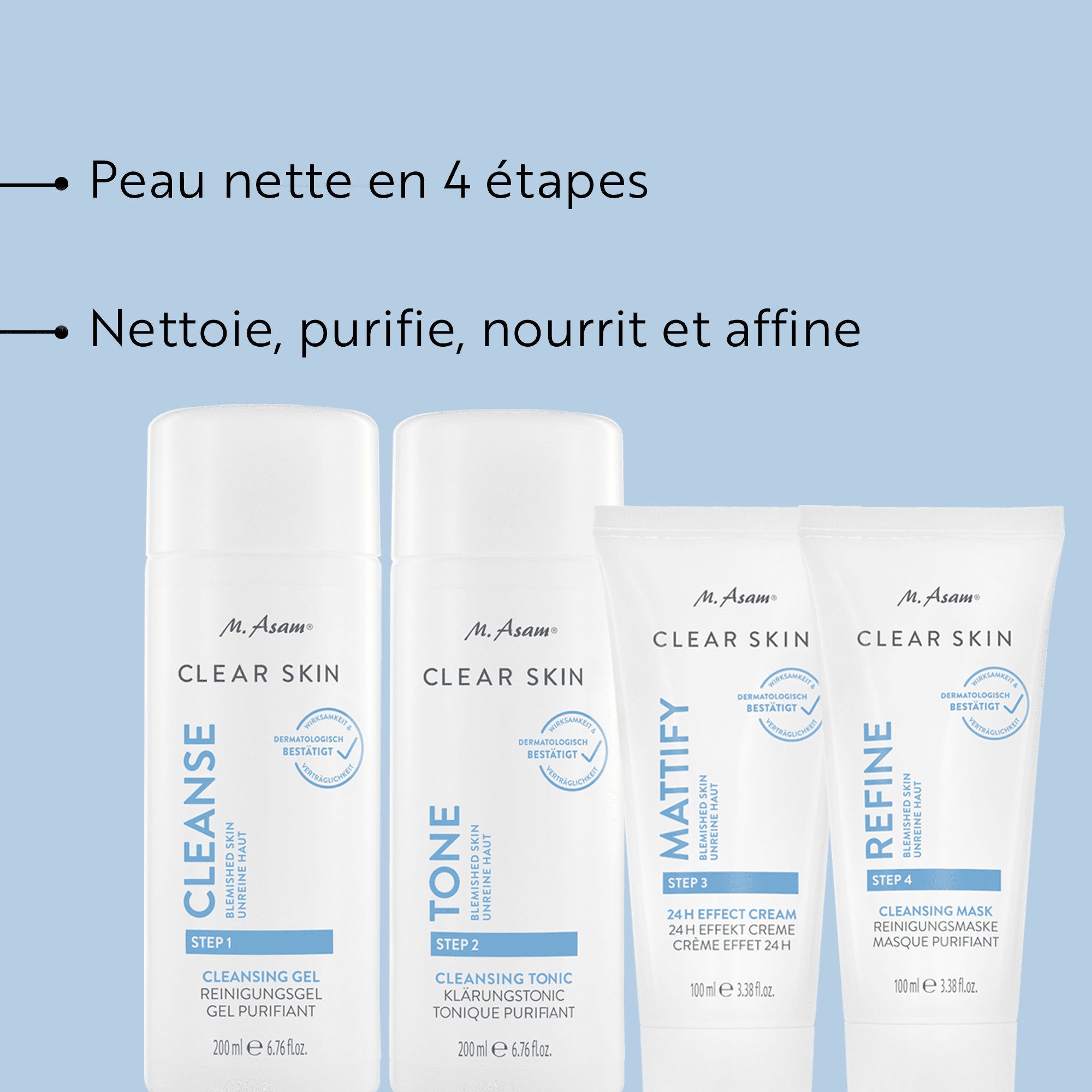 asambeauty Gesichtspflege-Set Gesichtspflege Routine für reine Haut 4-teilig