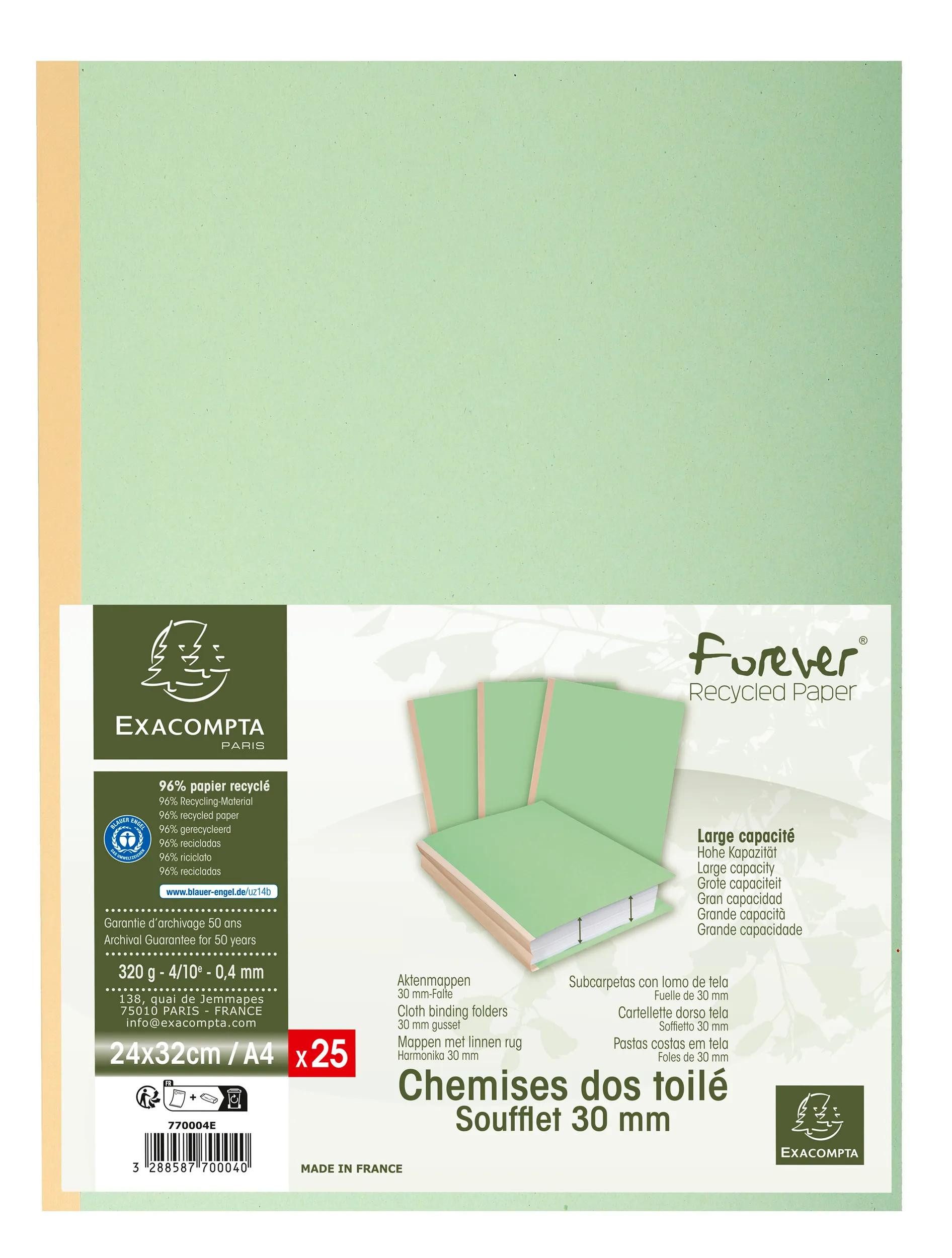EXACOMPTA Organisationsmappe 25er Aktendeckel mit lein Rücken Forever® 320g A4 - Giftgrün - 770004E, Sammelmappe Dehnbar