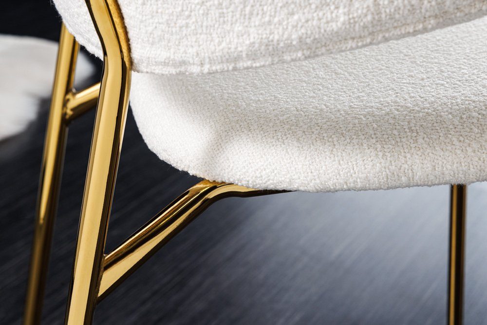riess-ambiente Armlehnstuhl VOGUE (Einzelartikel, Metall gold Design · weiß · 1 St), · Armlehne · Esszimmer mit Retro / Bouclé