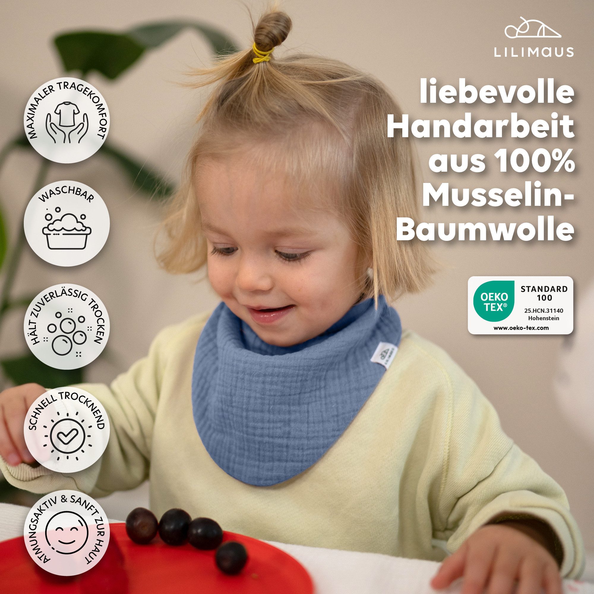 lilimaus Spucktuch Musselin Dreieckstuch für Babys - Halstuch & Sabbertuch, (1-tlg), hält den Hals trocken & sitzt auch bei Bewegung - in 2 Größen