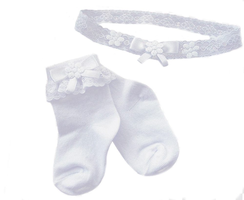 La Bortini Socken Socken und Stirnband für Baby Kinder weiß festlich Strümpfe Rüschen