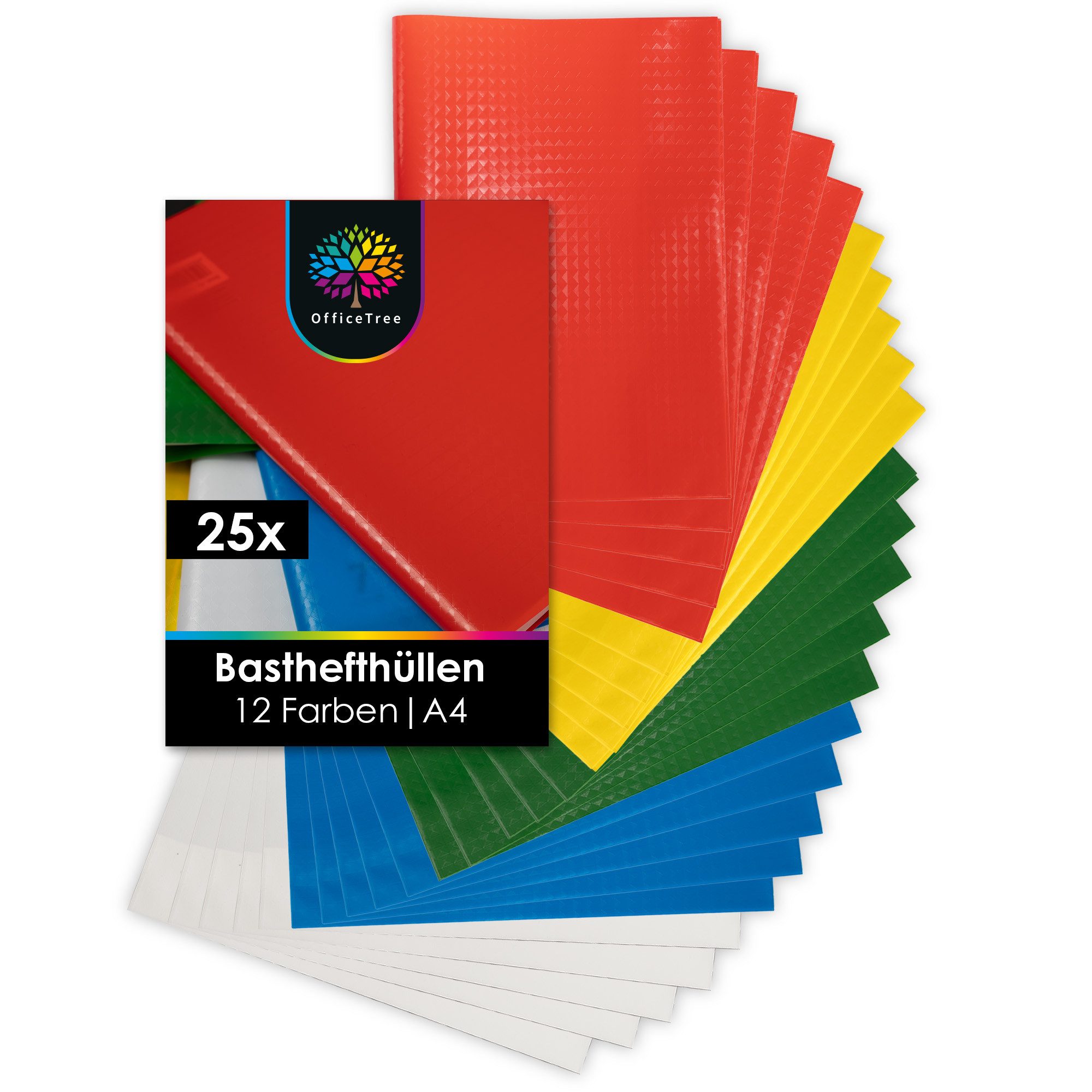 OfficeTree Schulheft 25x Heftumschläge A4 Bunt - 5 Farben, DIN A4, Bunte Heftumschläge