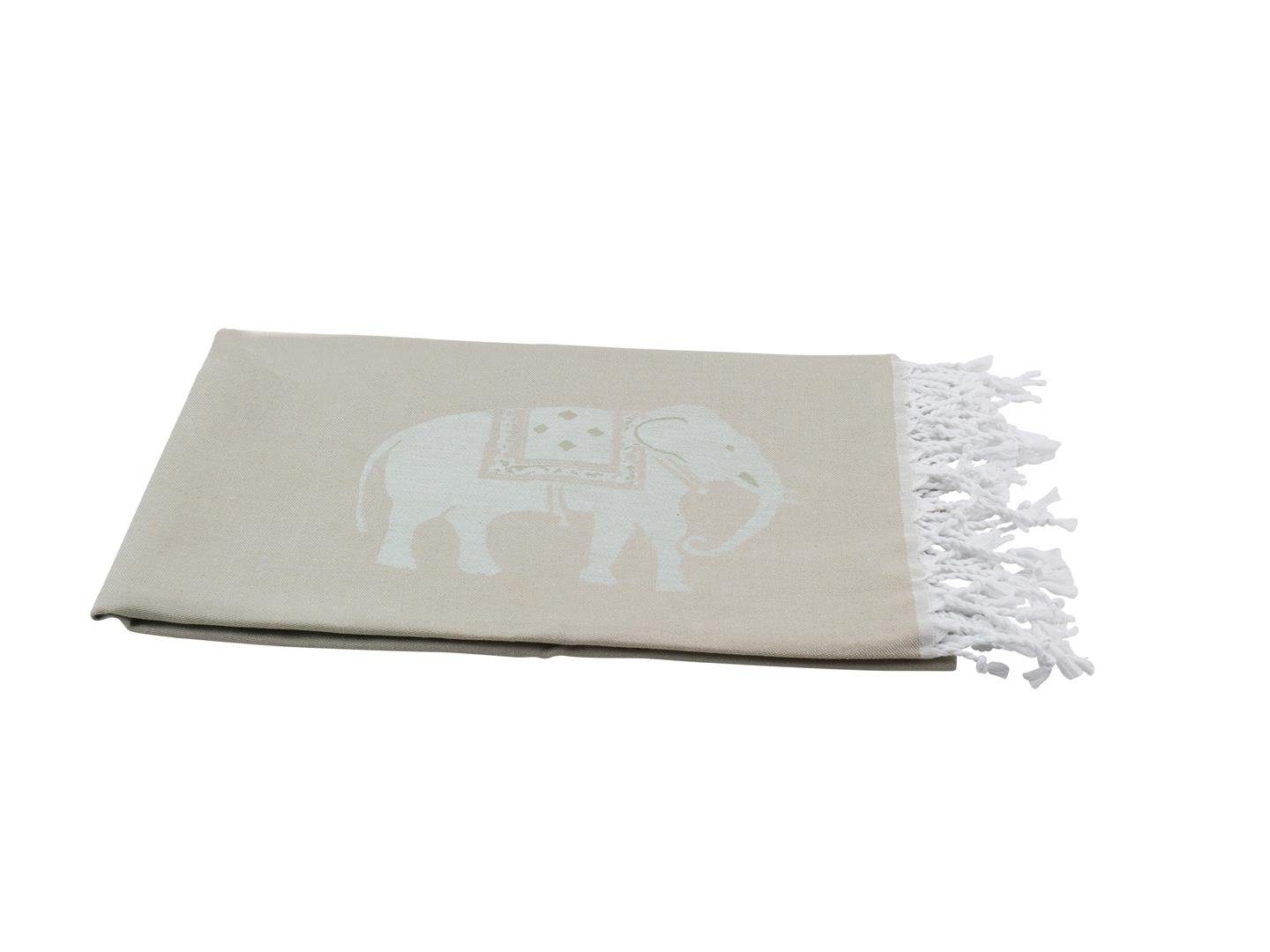 Hamamtücher Polyester my Motiv 100x180, Baumwolle, Hamamtuch beige Hamam multifunktional Elefanten mit & langlebig, (1-St), blickdicht