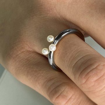 M&M Fingerring Ring dünn mit 3 Perlen Ocean Collection (1-tlg), Süßwasserperlen, deutsche Qualität, inkl. edles Schmucketui