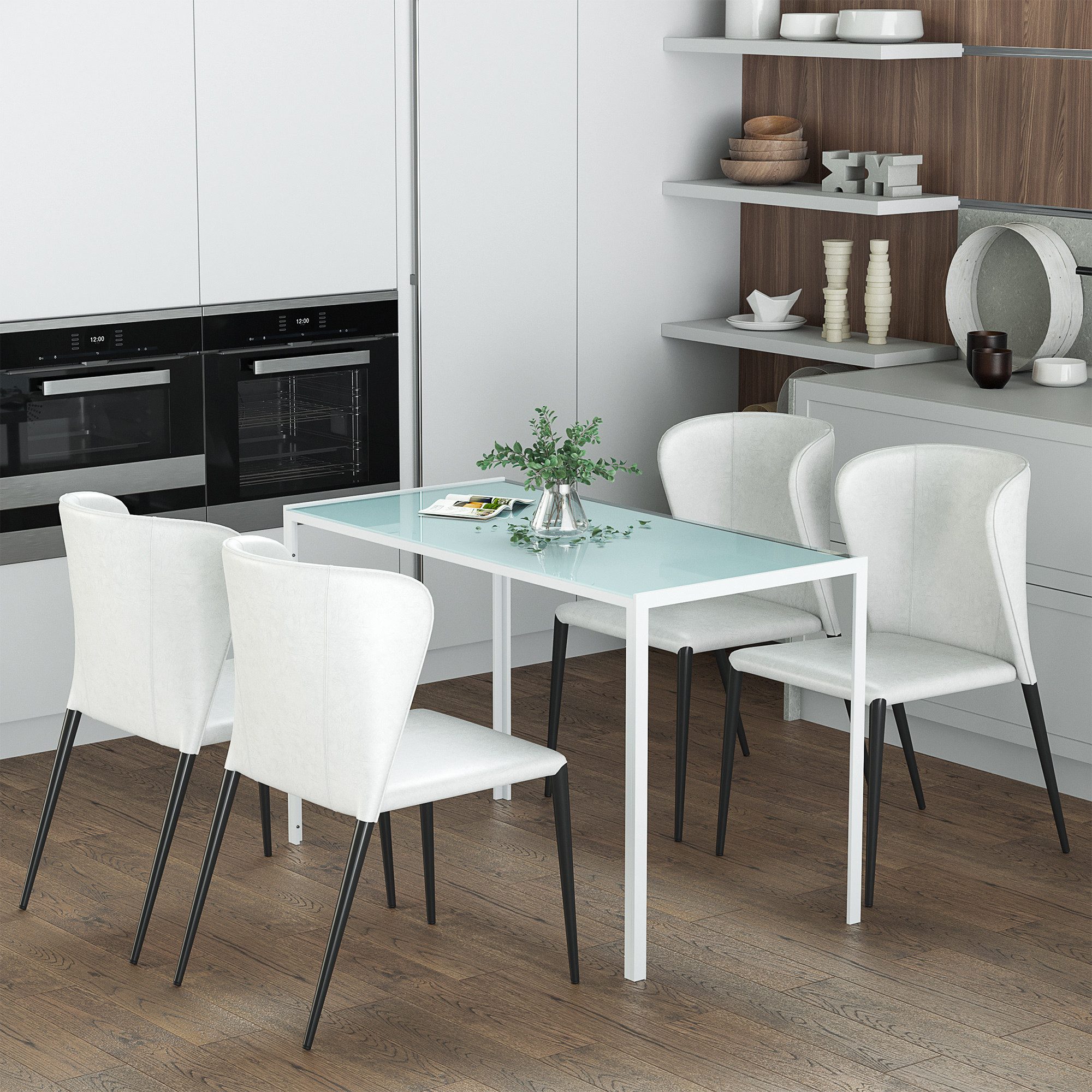 HOMCOM Esstisch für 4 Personen, mit Tischplatte aus Hartglas (120 x 60 cm Küchentisch, 1-St., moderner Tisch), für Küche, Esszimmer Wohnzimmer Weiß