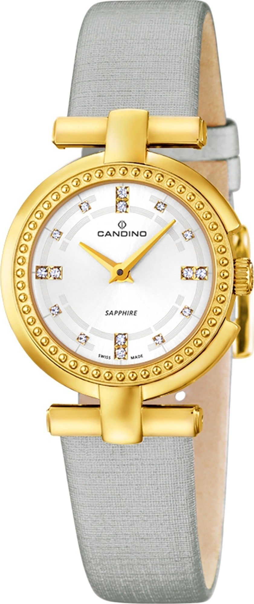 Candino Quarzuhr Candino Damen Fashion Leder/Textilarmband rund, grau, C4561/1, Armbanduhr Uhr Damen Analog
