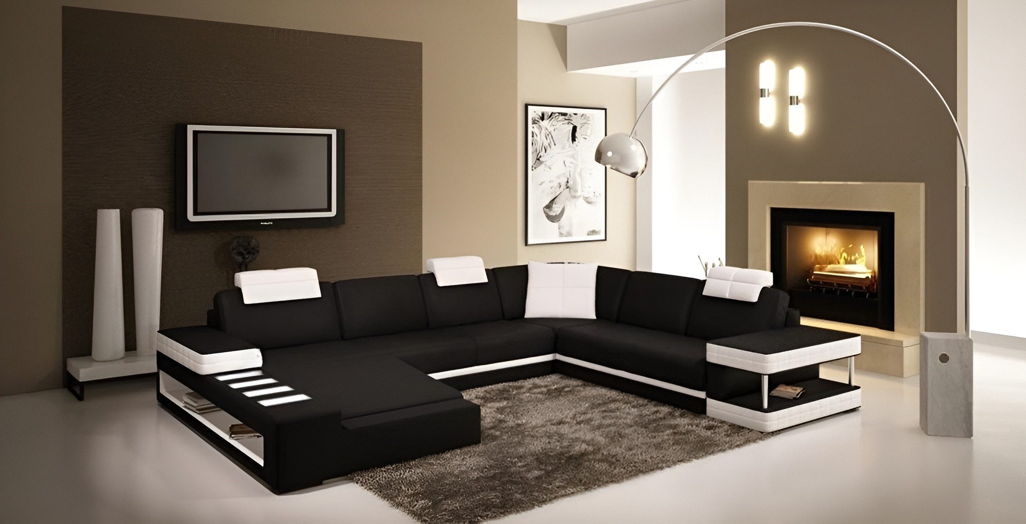 Xlmoebel Wohnlandschaft Ledersofa Hallstadt – Modernes Design mit integrierter Beleuchtung, Hergestellt in Europa