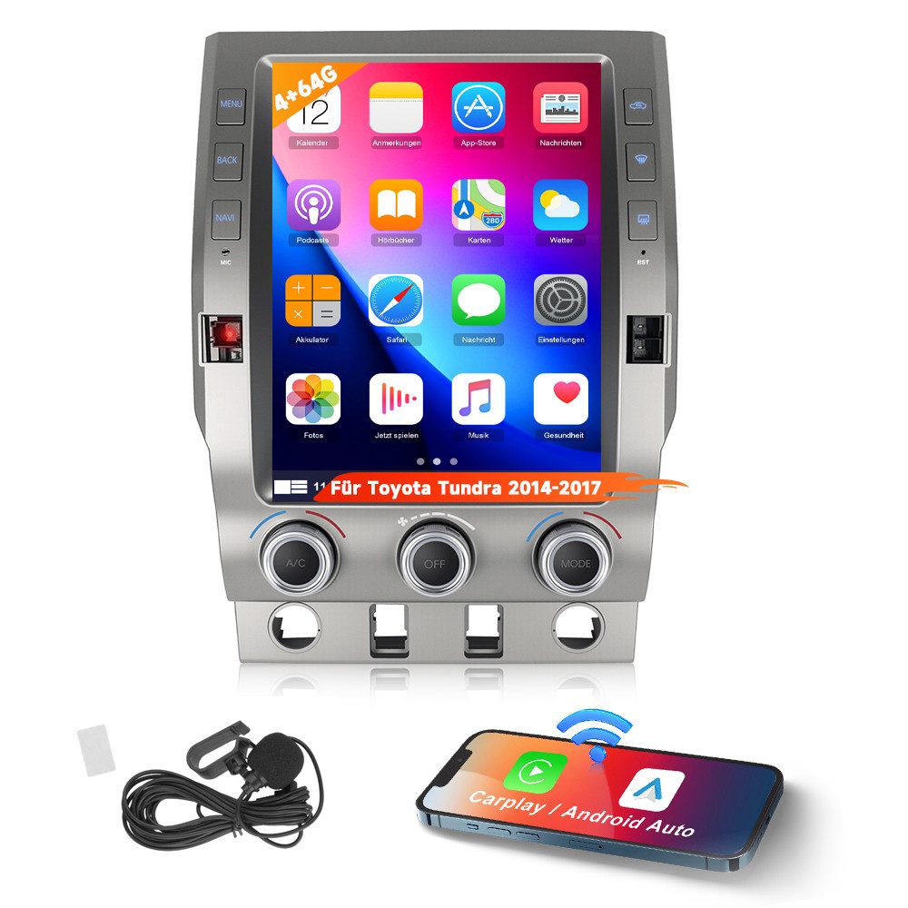 Hikity 12.1 Zoll Android 15.0 Autoradio für Toyota Tundra 2014-2017 Autoradio (Digitalradio (DAB), GPS, 4GB RAM + 64GB, 8-Core)