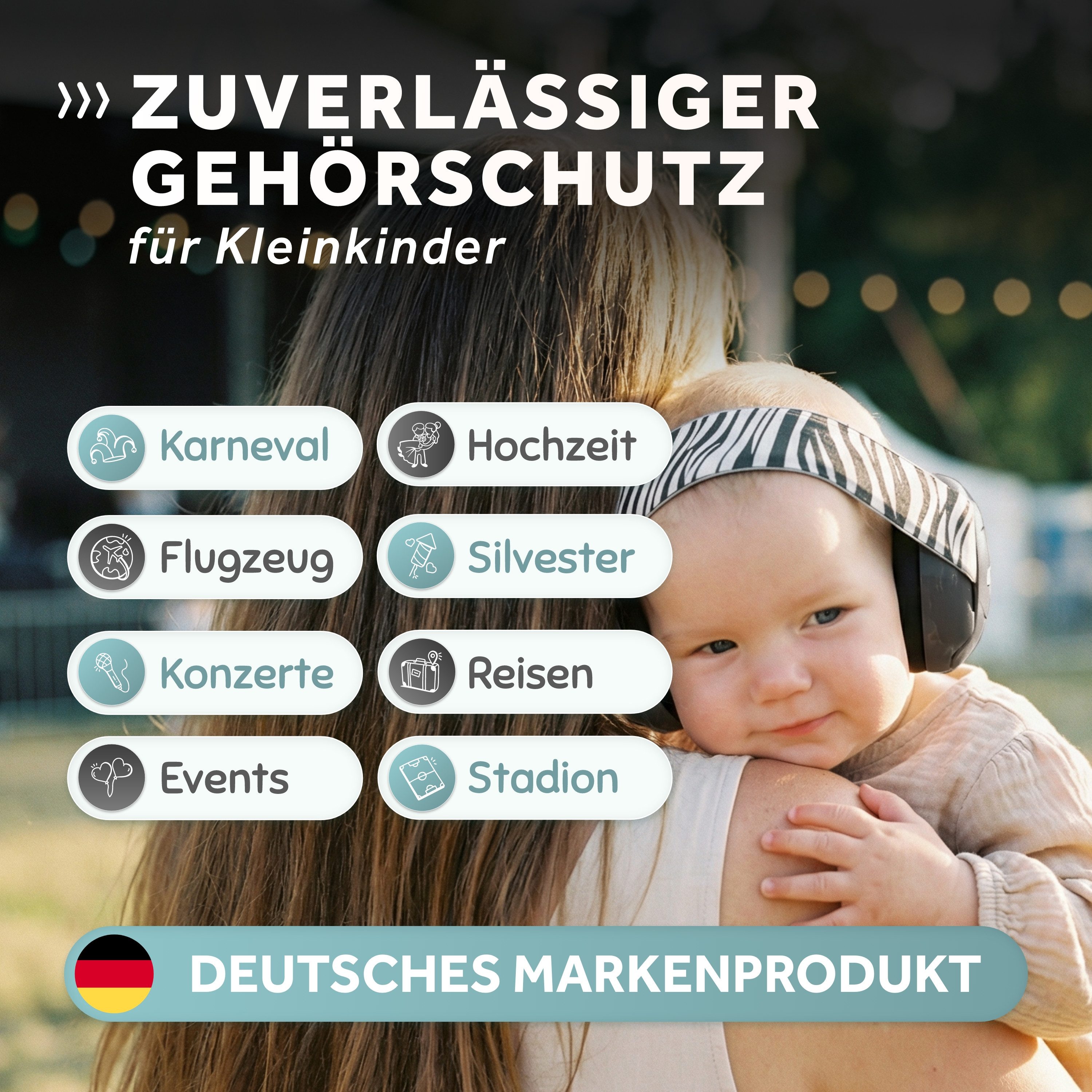 Schallwerk Kapselgehörschutz Mini+ Ohrenschützer für Kleinkinder - Gehörschutz Baby, (Kopfhörer Babys & Kleinkinder, Ohrenschutz für Babys mit verstellbaren Band), bis zu 52cm Kopfumfang