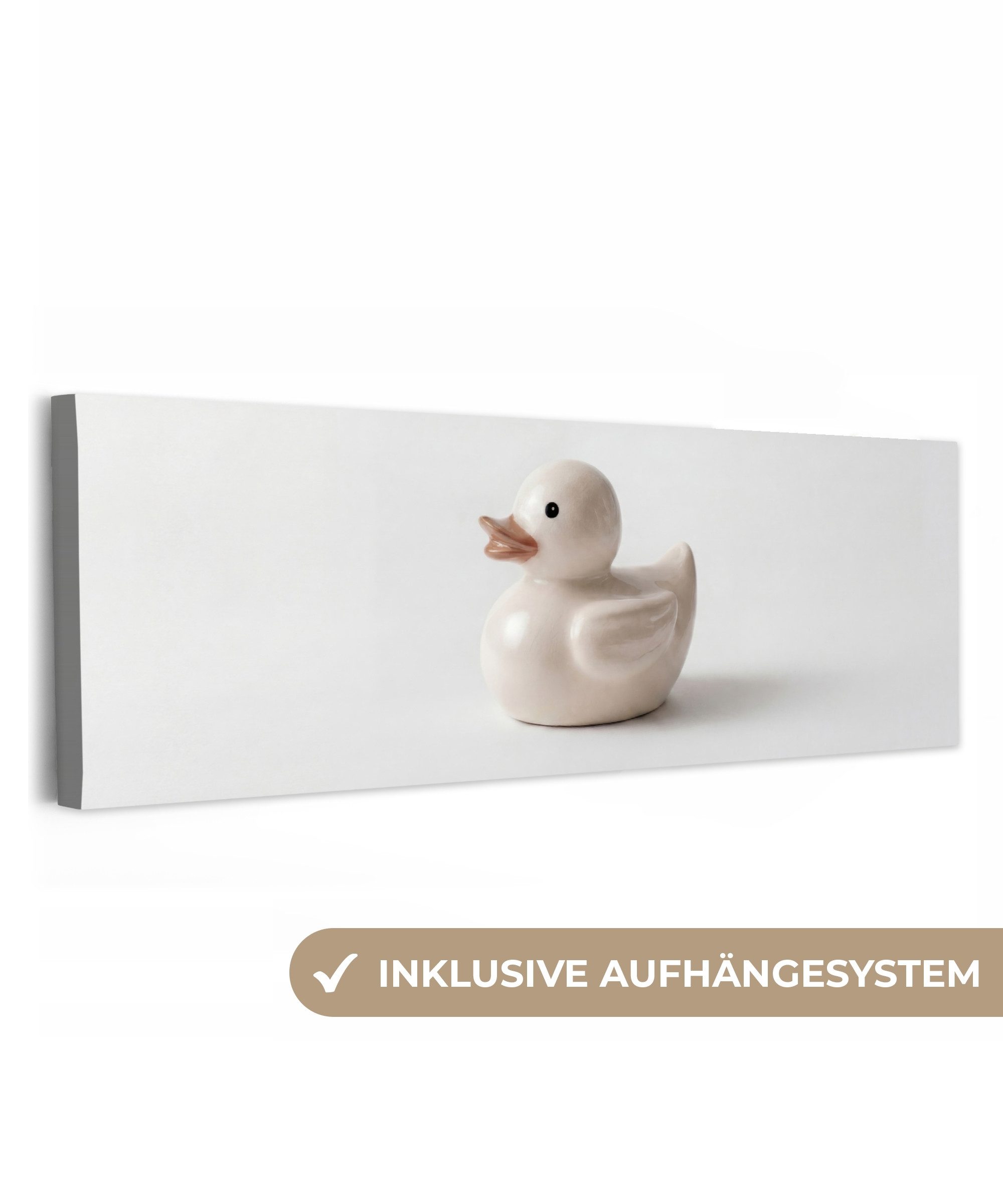 OneMillionCanvasses® Leinwandbild Panorama Gummi-Ente - Minimalistisch - Weiß, Fotodruck (1 St), Wandbild XXL für Wohnzimmer Küche 120x40 cm