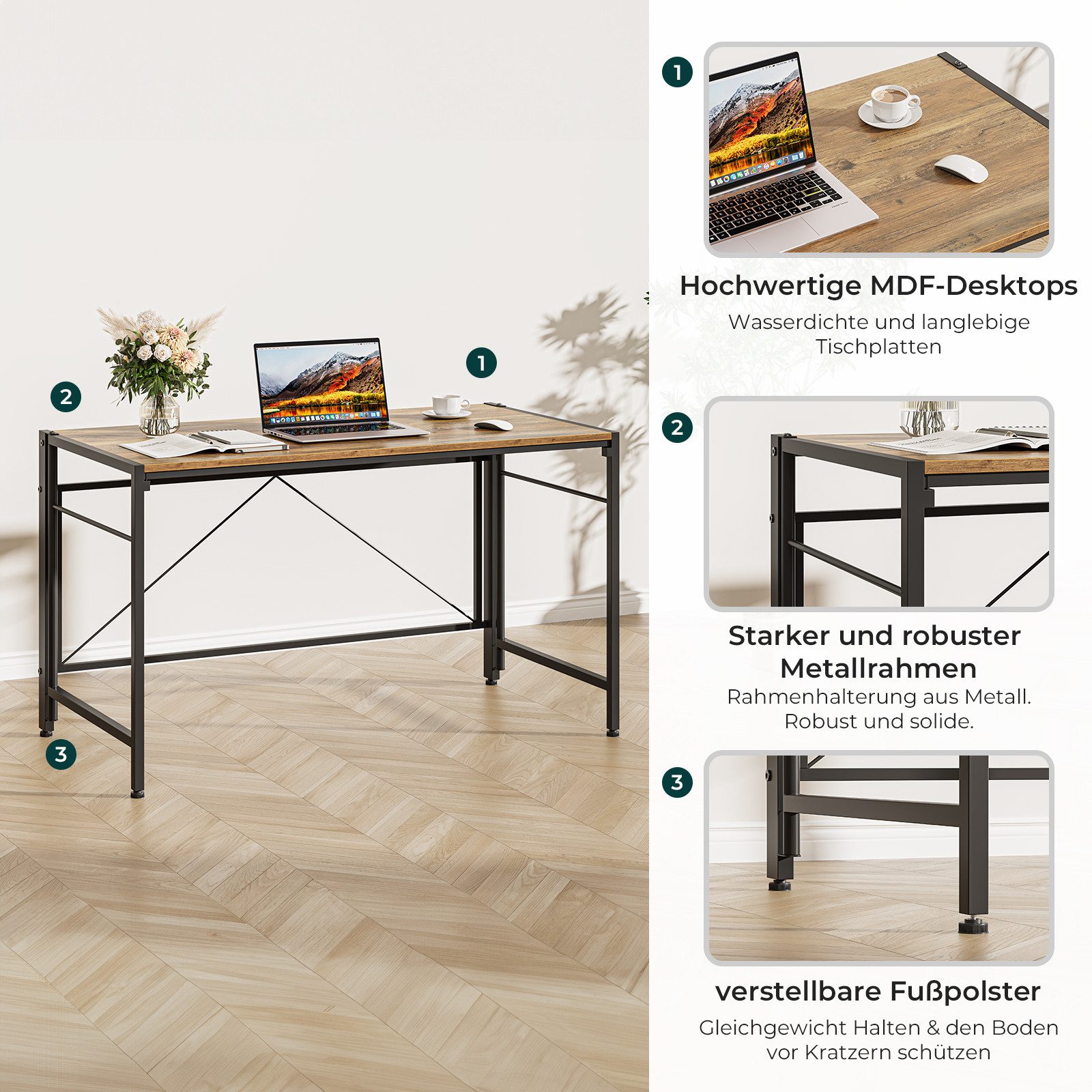 NAIMP Klapptisch Klappschreibtisch Faltbar Tisch Computertisch Platzsparend