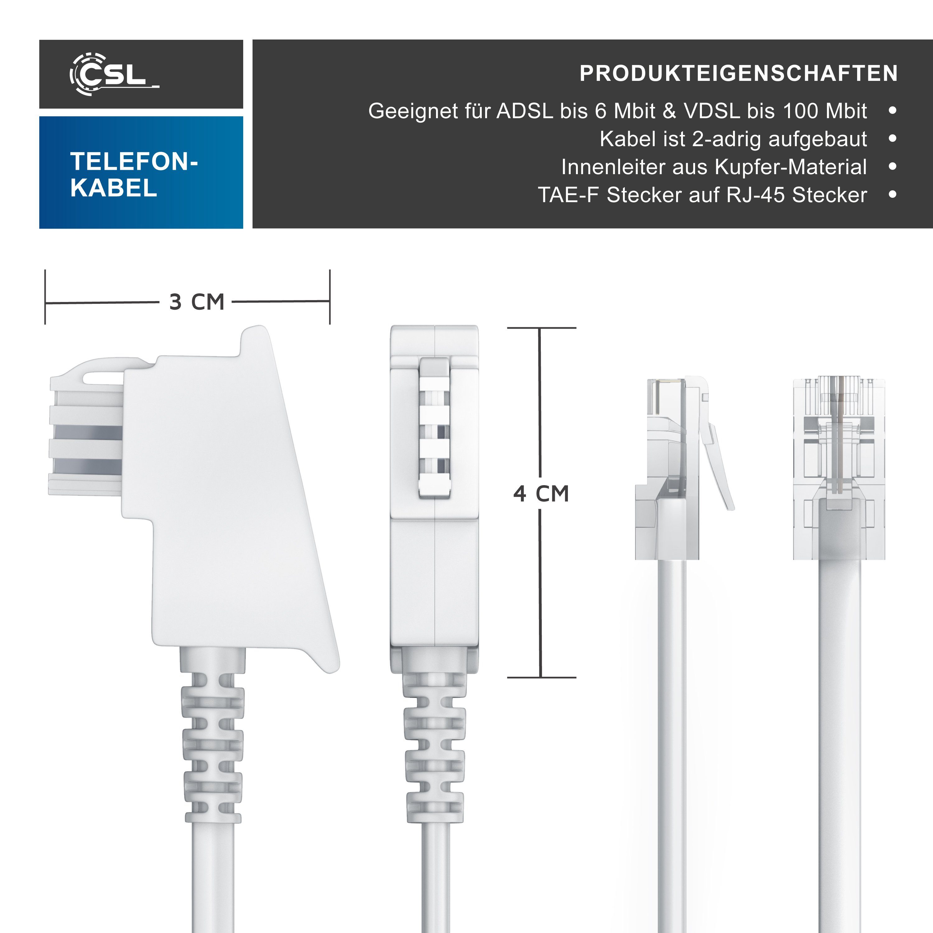CSL Telefonkabel, TAE-F, RJ-45 (Ethernet) (1000 cm), Telefonkabel / Anschlusskabel Router an Telefondose Routerkabel - 10m