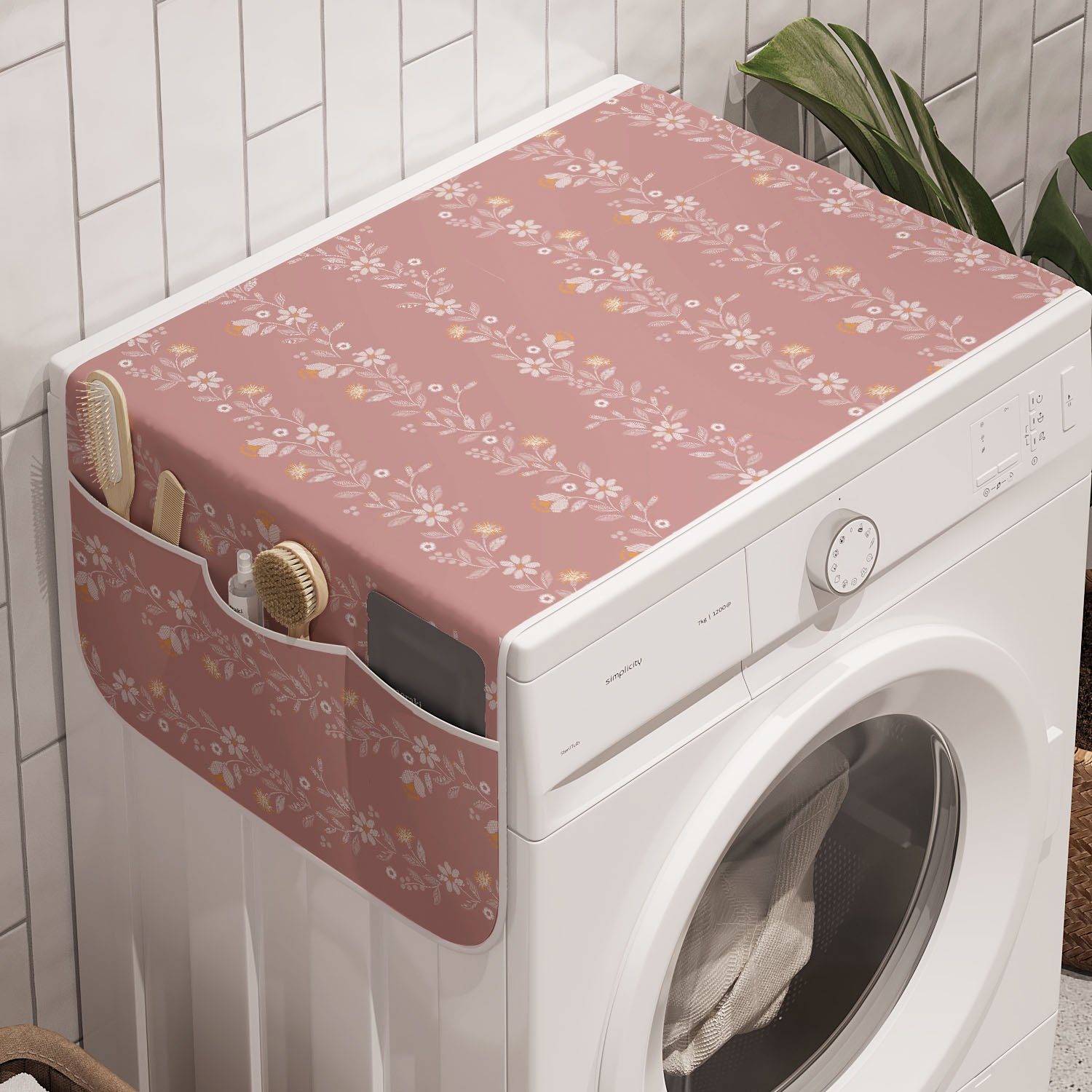 Abakuhaus Badorganizer Anti-Rutsch-Stoffabdeckung für Waschmaschine und Trockner, neutrale Farbe Pastell Retro Floral