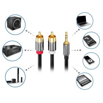 deleyCON deleyCON 5m HQ Adapter Audio Kabel - 3,5mm Klinke zu 2x Cinch Stecker Audio-Kabel