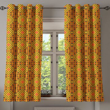 Gardine Dekorative 2-Panel-Fenstervorhänge für Schlafzimmer Wohnzimmer, Abakuhaus, Kente Muster Warme Töne Tribal